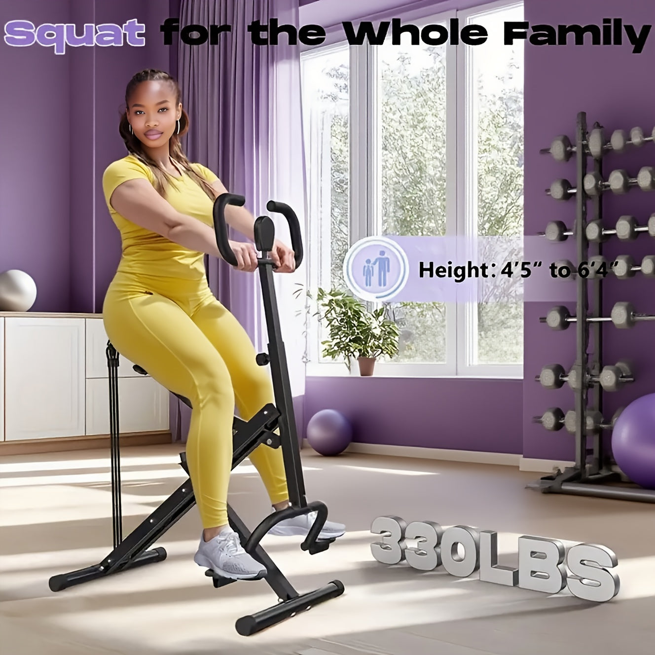 SRIFY Magnetic Squat & Rowing Machine - Heavy-Duty Home Gym Equipment with 16-Level Magnetic Resistance, 350lbs Capacity, Ergonomic Non-Slip Pedals & Smooth Gliding Rails, Squat & Rowing Machine for Full-Body Workouts, Tracki