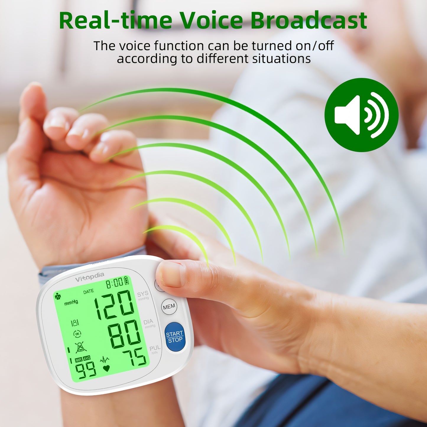 VITOPDIA Blood Pressure Monitor Wrist Digital LED Backlit Display