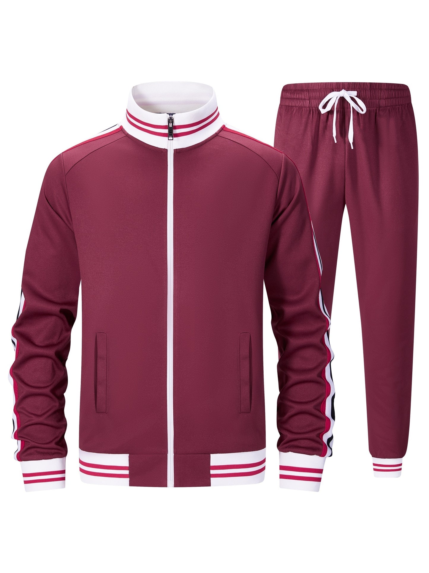 Men's Track Suit Set Polyester Zip Jacket And Pants 2pc