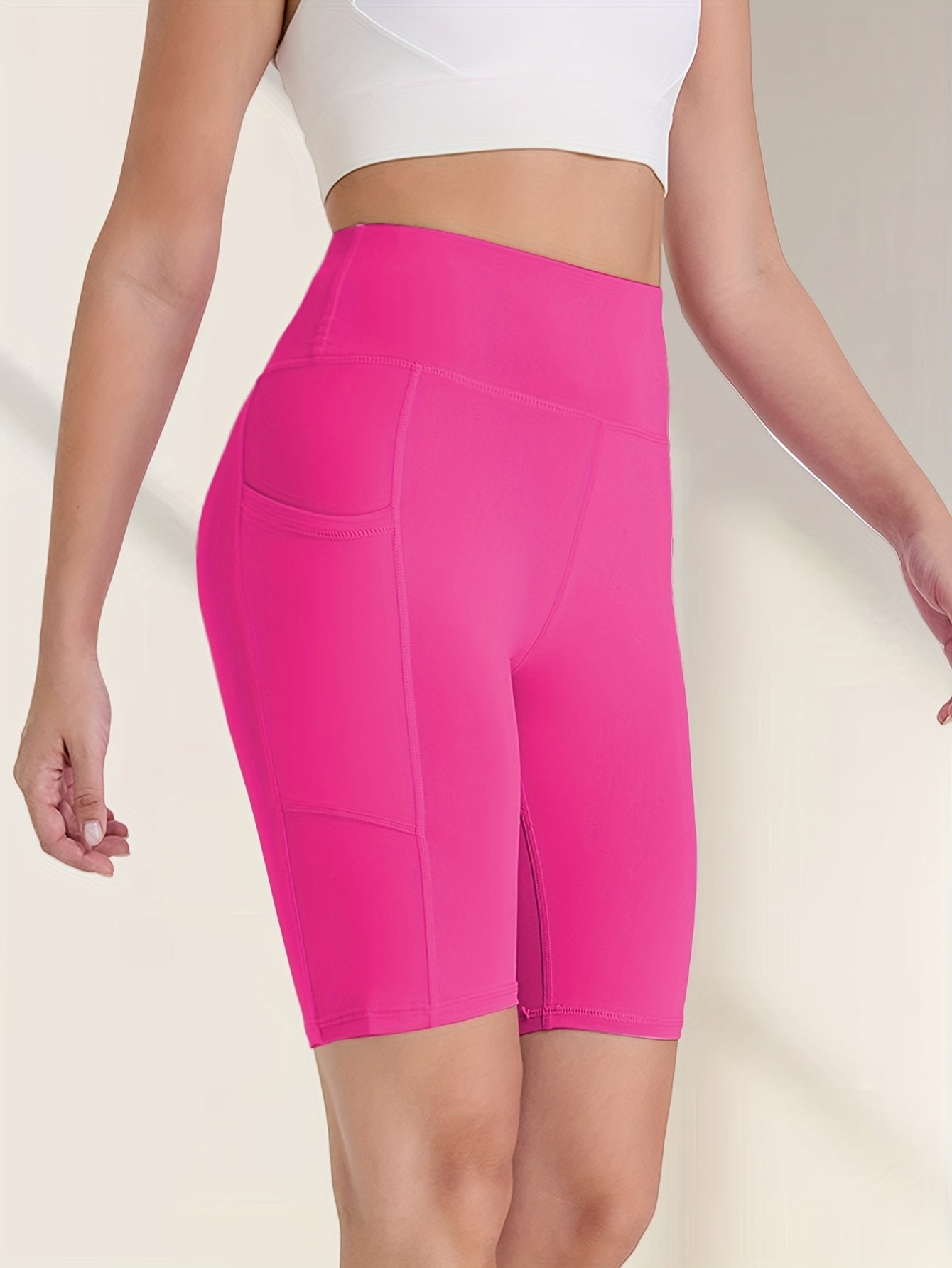 Womens 3pcs Biker Yoga Shorts with Pockets Short Leggings 8" Inseam Tummy Control High Waisted Spandex Athletic Running Workout Gym Shorts