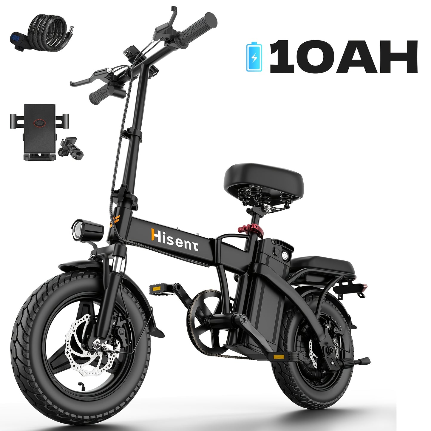 Hisent Adult Folding Electric Bike | 500W Rated, 740W Brushless Motor, 48V 6Ah/10Ah/15Ah/17.5Ah Lithium Battery, 8-32 Miles Range, 14 High-quality Tires, Alloy Steel Frame, LCD Display, Front and Rear