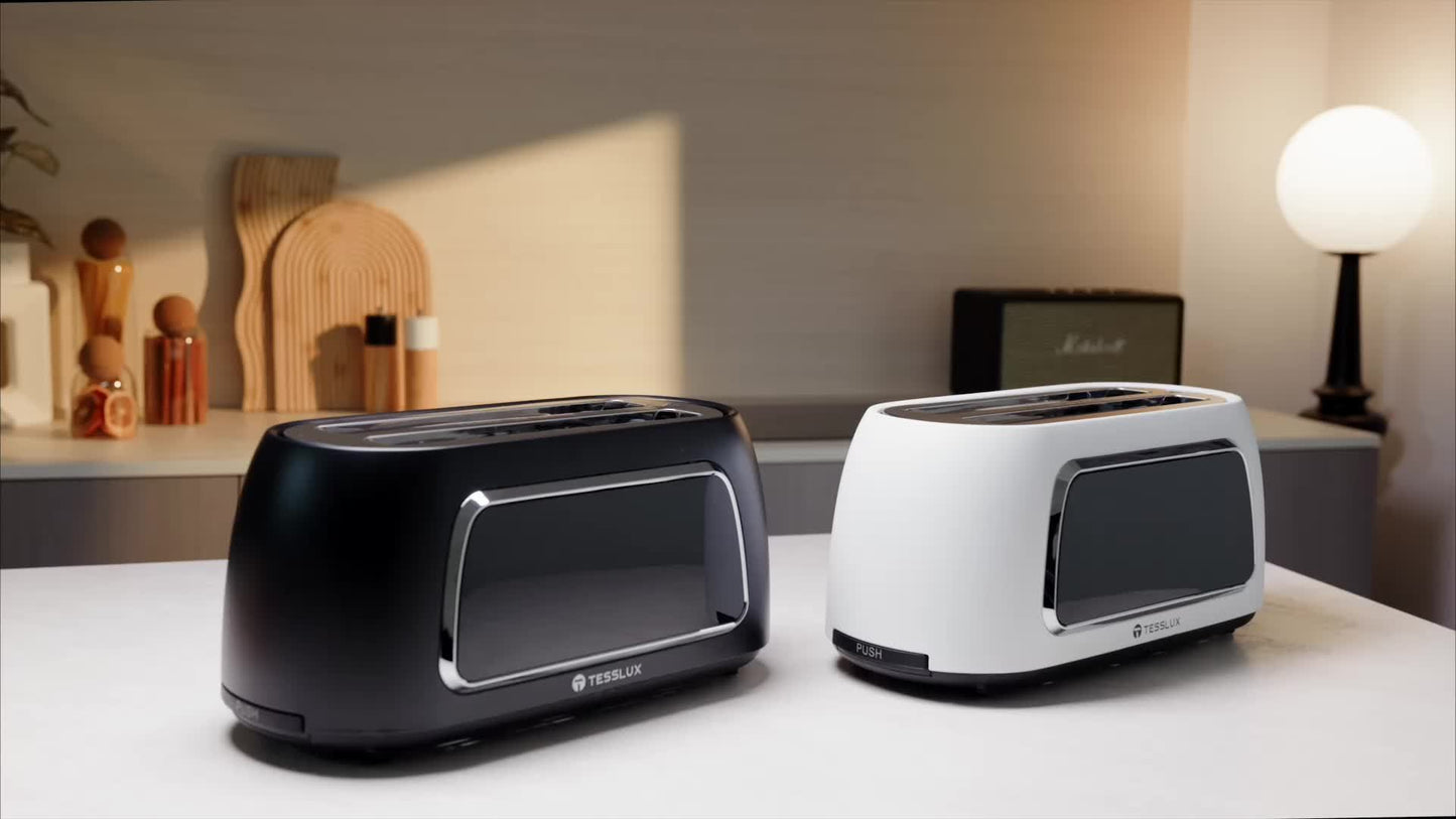 4 Slice Toaster With Touch Screen Control, 1.5" Wide Long Slots, 6 Browning Levels & 6 Bread Types, Digital Timer, Memory, Defrost, Reheat (BLACK)