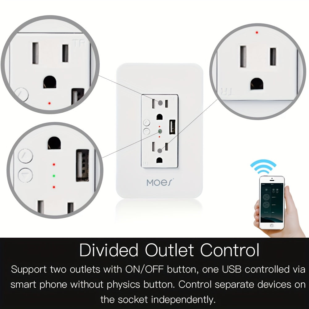 MOES WiFi Enabled Smart Wall Outlet With USB Interface
