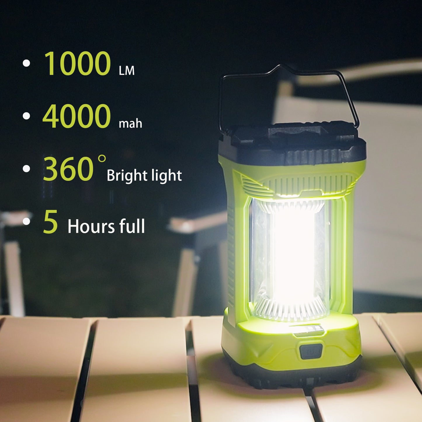 Rechargeable Camping Lantern - 1000LM Ultra Bright LED, 4000Mah Battery, 4 Modes & Emergency Light, 360° Illumination for Power Outages, Hiking, Tent, Portable with Hanging Hook