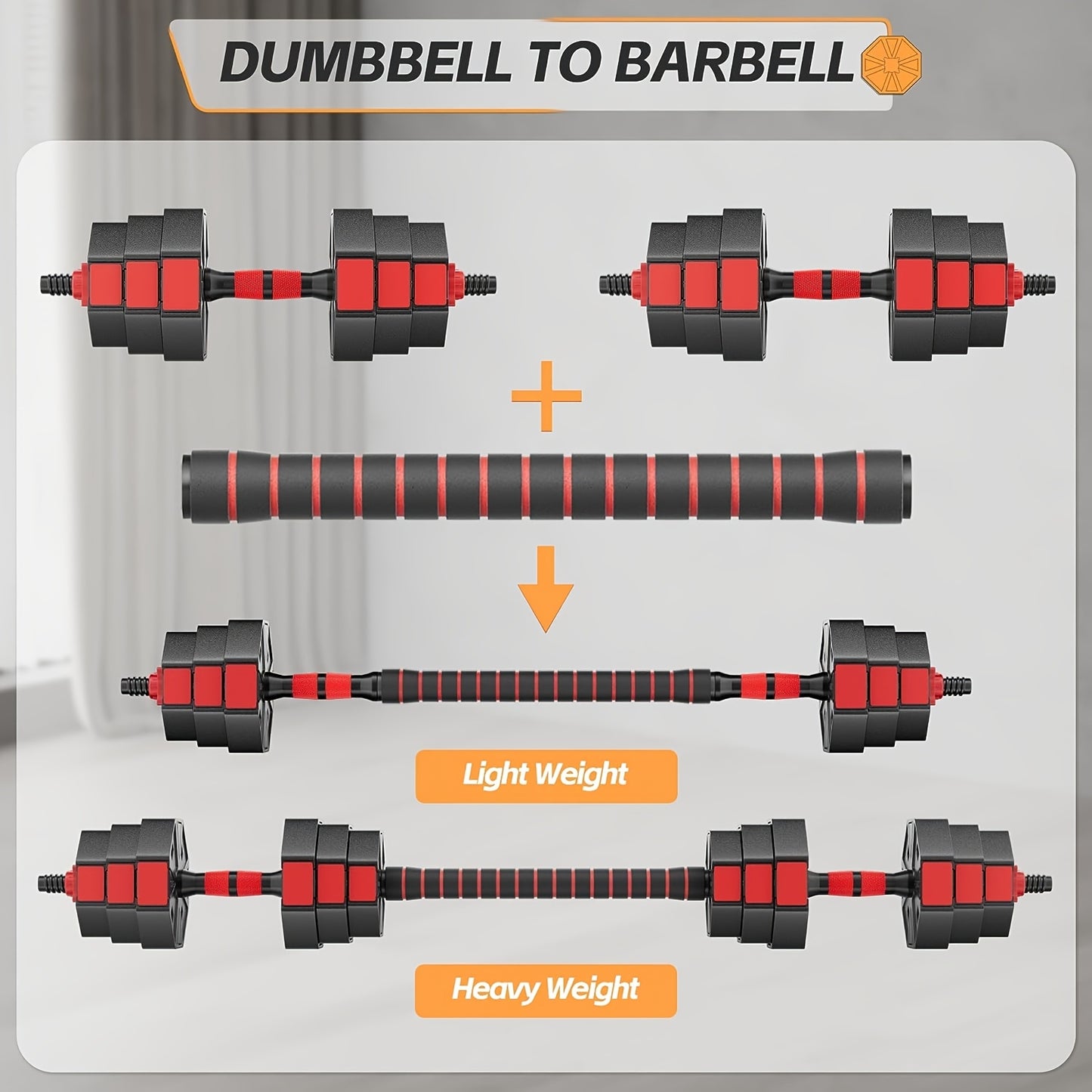 Adjustable Dumbbell Set, 20/70lbs Free Weight Set with Connector, 2 In1 Dumbbells Set Used As Barbell, Dumbbells, Fitness Exercises for Home Gym Suitable