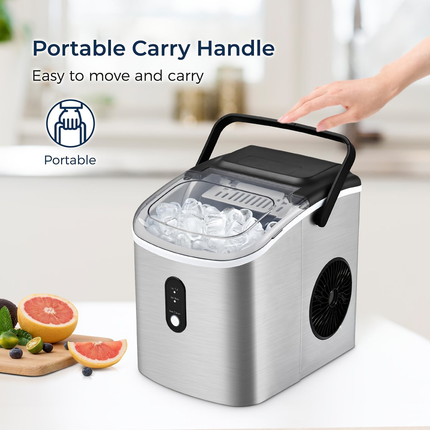 26/29Lbs Bullet Ice Maker, Produces Ice in 6 Minutes, Features Self-Cleaning, And Is a Portable Countertop Ice Machine Complete with a Scoop And Basket, Suitable for Home, Office, RV, Or Camping