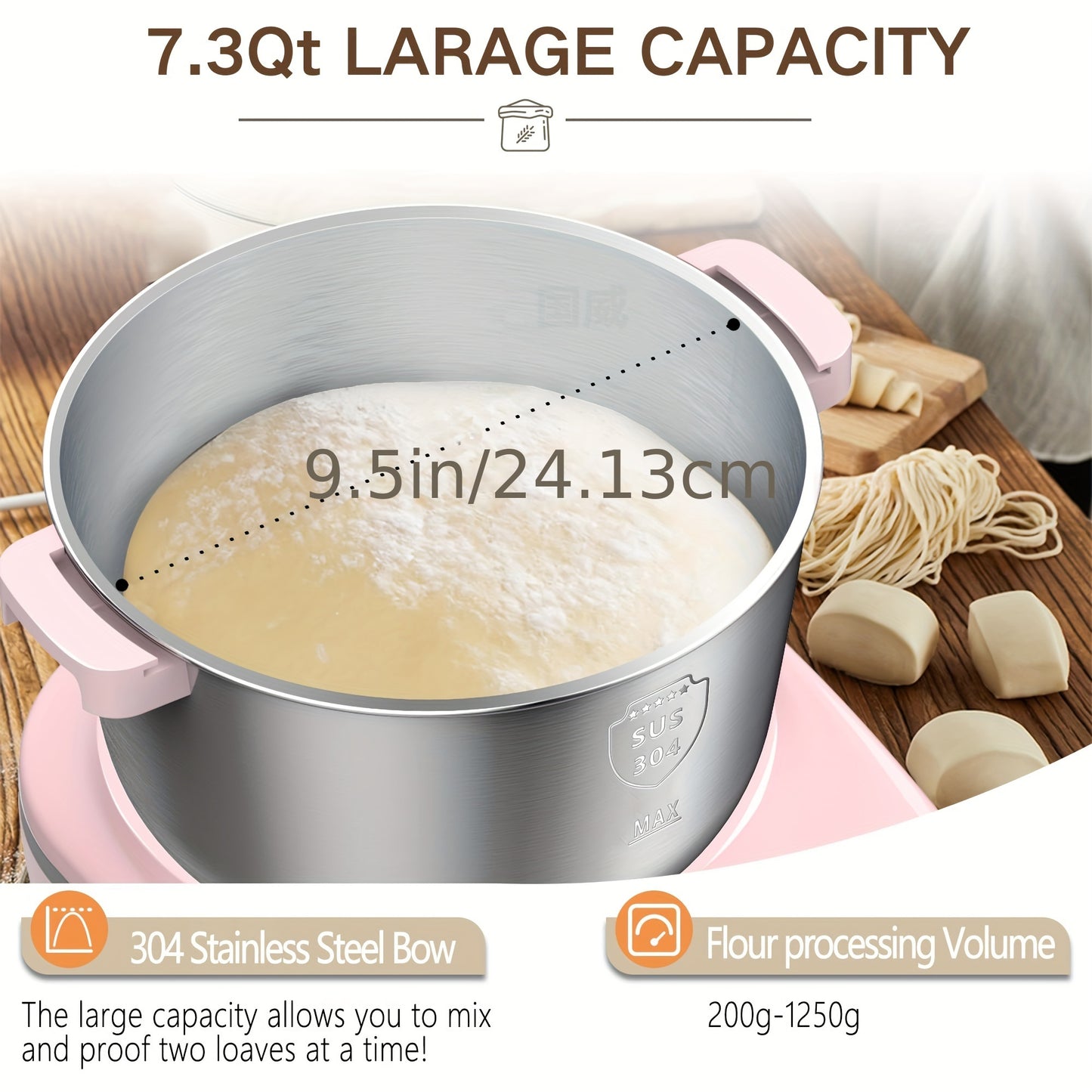 Electric Dough Maker, Portable Lightweight Electric Kitchen Mixer, 304 Stainless Steel Bowl, 5.2 Quarts, with Ferment Function for Pizza, Bread, Toast, Pasta, and Cookies, for Daily Use