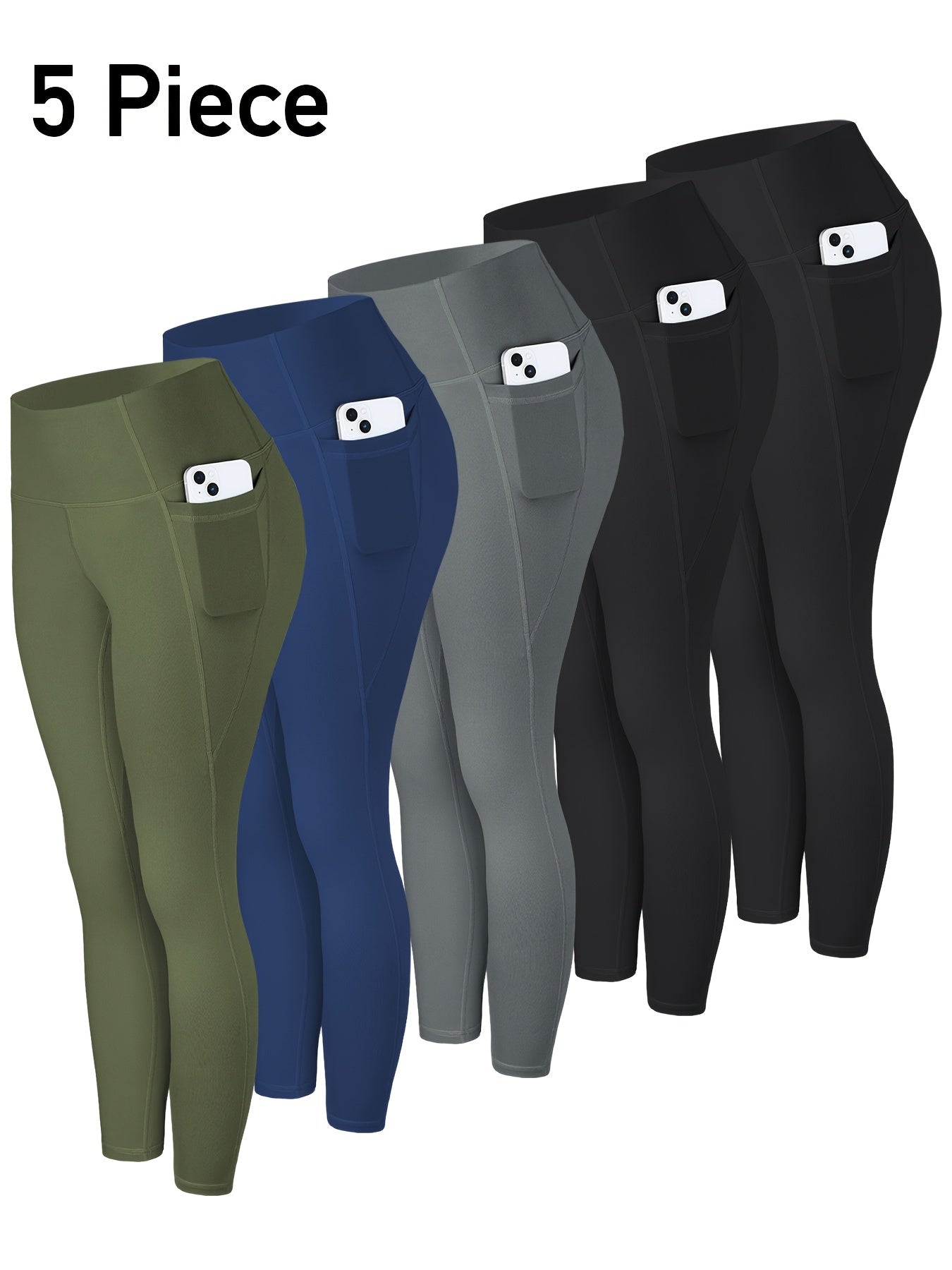 LINOZO Leggings With Pockets, High Waist Cropped Polyester