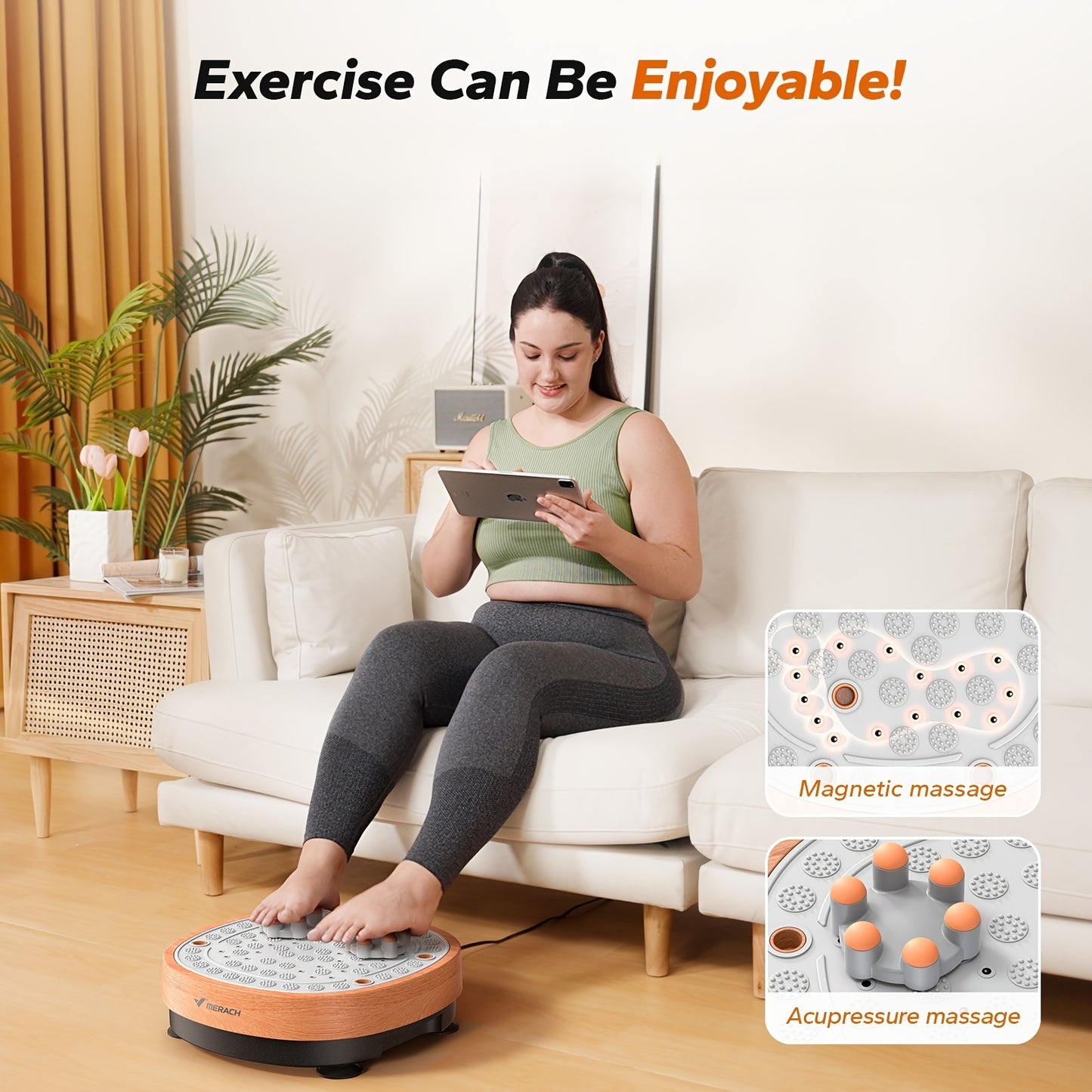 MERACH Vibration Plate Exercise Machine with Foot Massager, Office Vibrating Plate Exercise Machine for Weight Loss, 0-99 Levels Amplitude And Easy to Store, Acupressure Leg