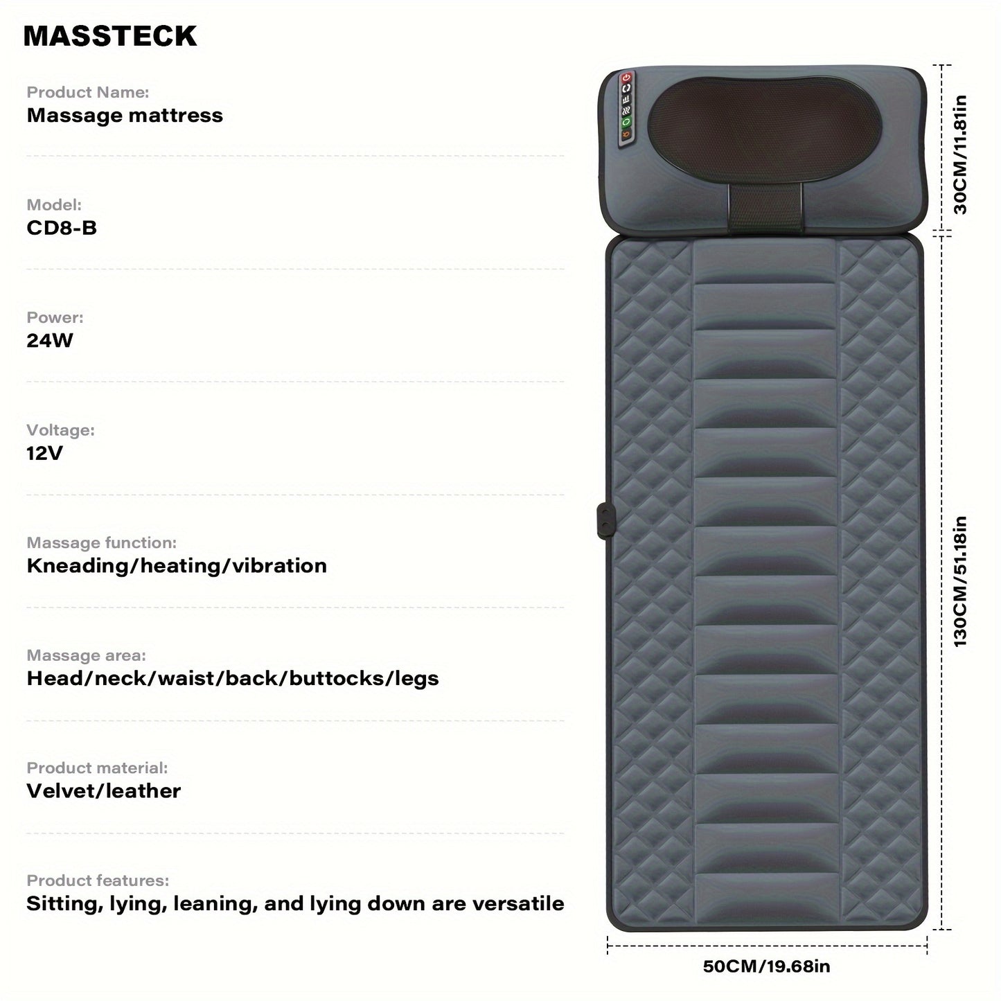 MASSTECK Massage Mat With Shiatsu Neck Massager And Back Heating