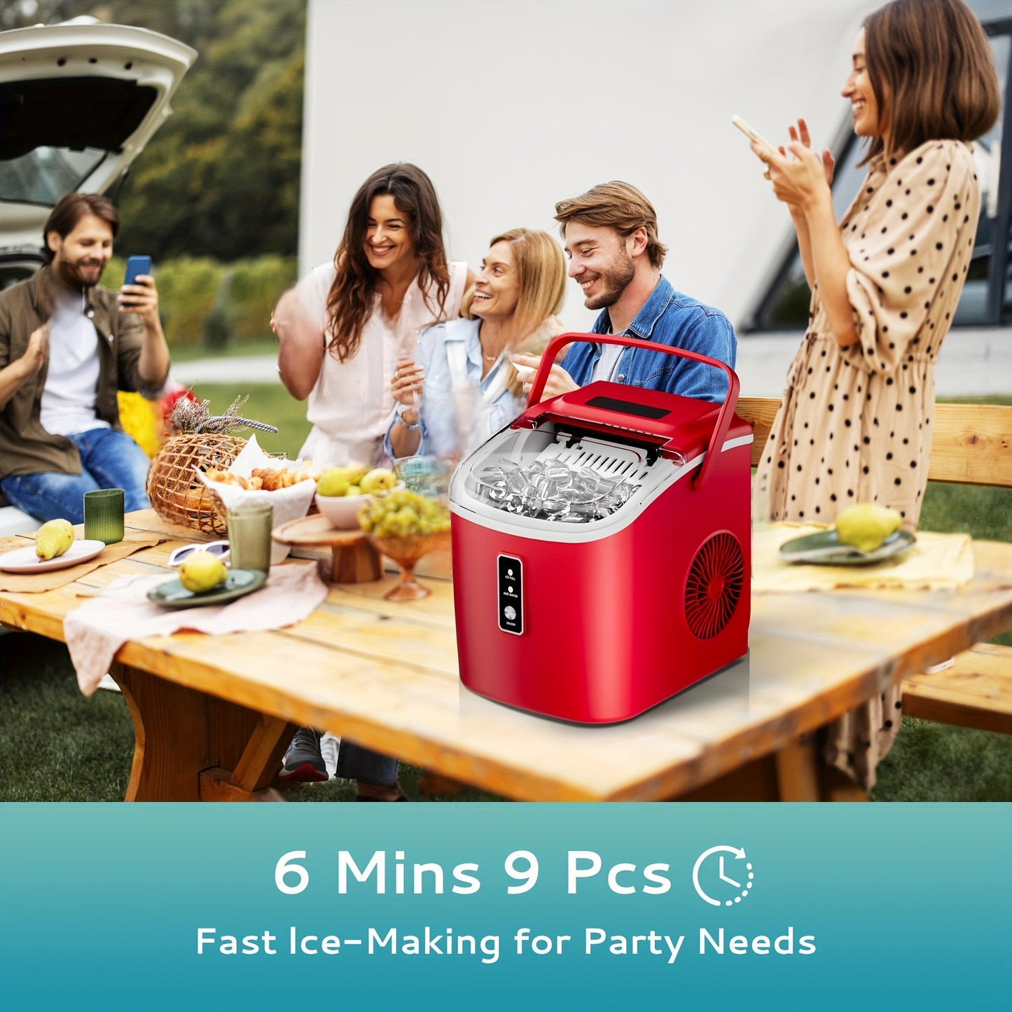 26/29Lbs Bullet Ice Maker, Produces Ice in 6 Minutes, Features Self-Cleaning, And Is a Portable Countertop Ice Machine Complete with a Scoop And Basket, Suitable for Home, Office, RV, Or Camping