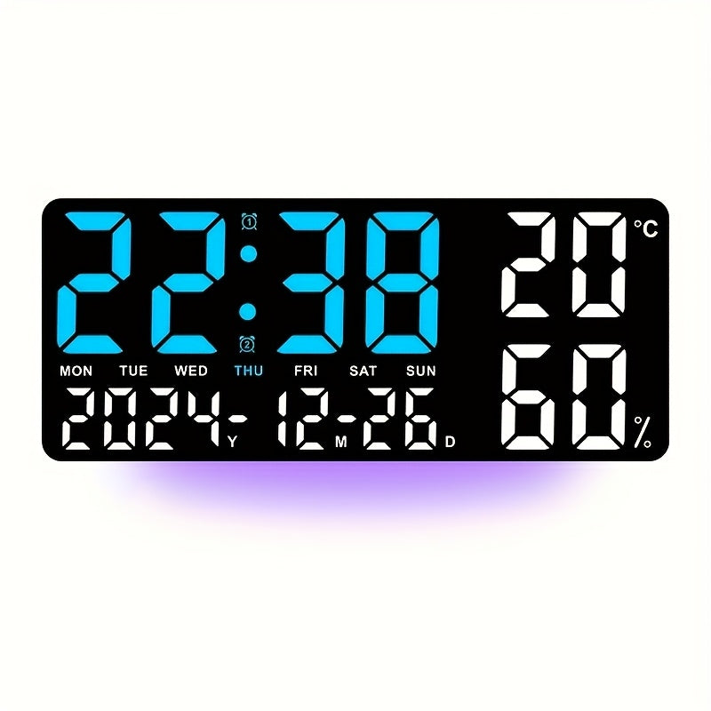 15" Modern Large Screen LED Alarm Clock with Date, Week, Temp, Humidity, Timer, Remote & Adjustable Brightness - Stylish Gift for Dad, Ideal for Seniors, Bedroom, Office, Or Living Room