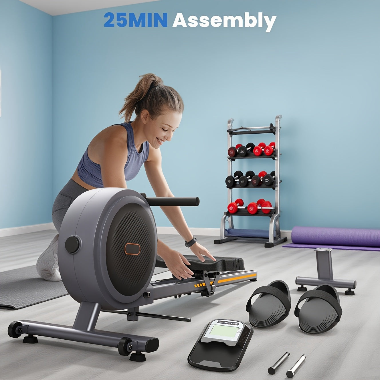 SRIFY Magnetic Squat & Rowing Machine - Heavy-Duty Home Gym Equipment with 16-Level Magnetic Resistance, 350lbs Capacity, Ergonomic Non-Slip Pedals & Smooth Gliding Rails, Squat & Rowing Machine for Full-Body Workouts, Tracki