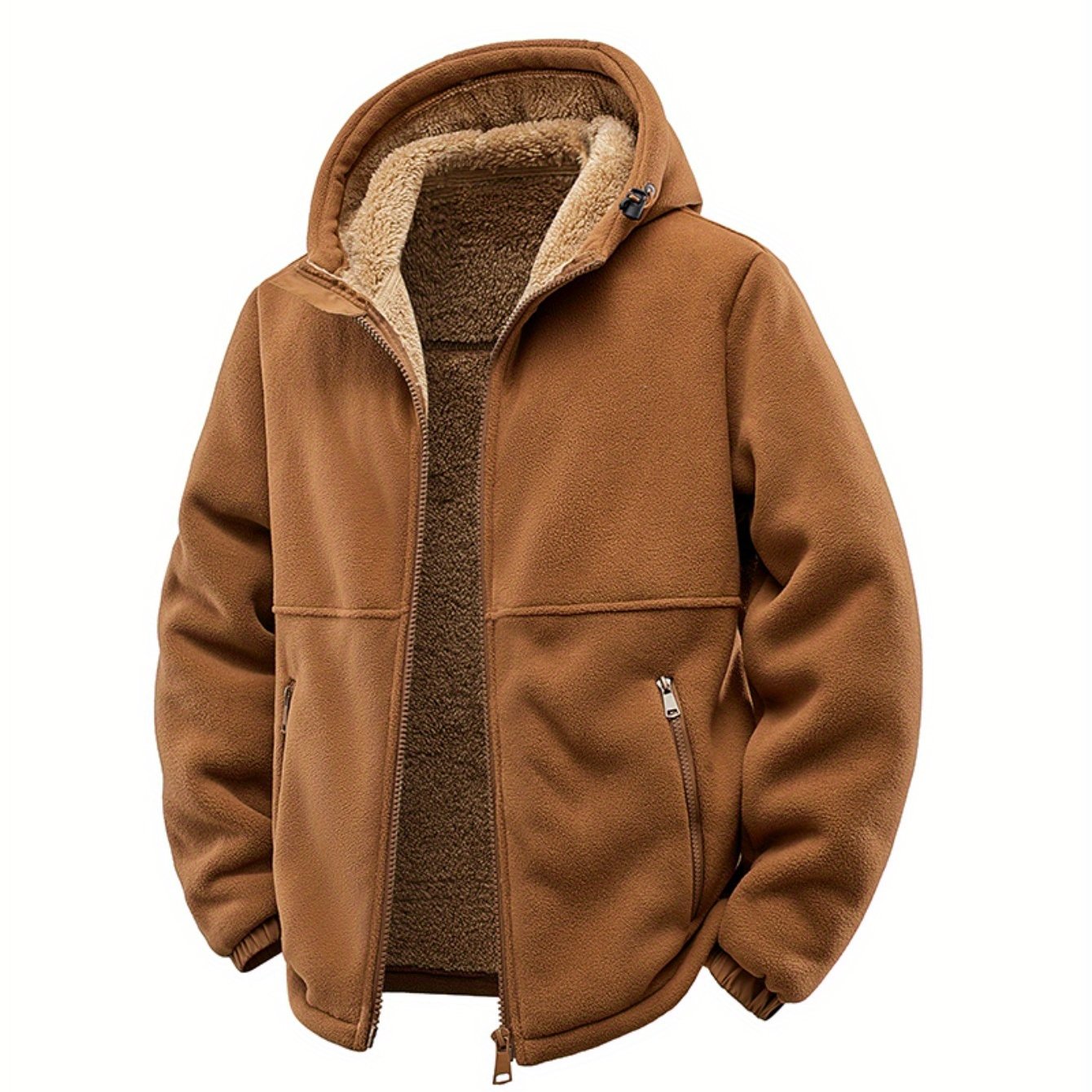 Men's Hooded Fleece Cardigan Plush Thick Warm Jacket
