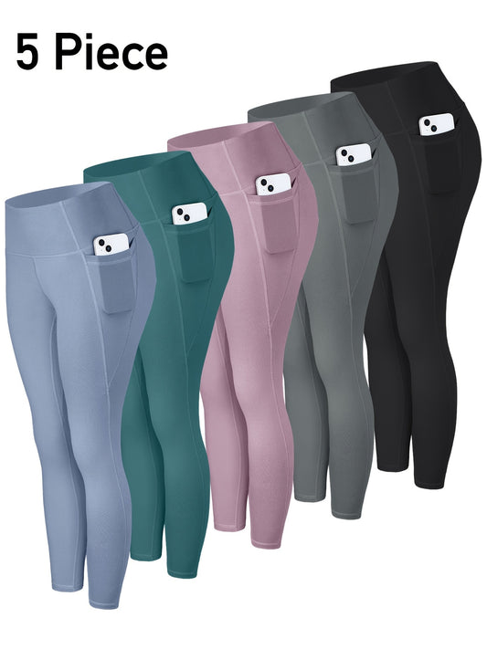 LINOZO Leggings With Pockets, High Waist Cropped Polyester