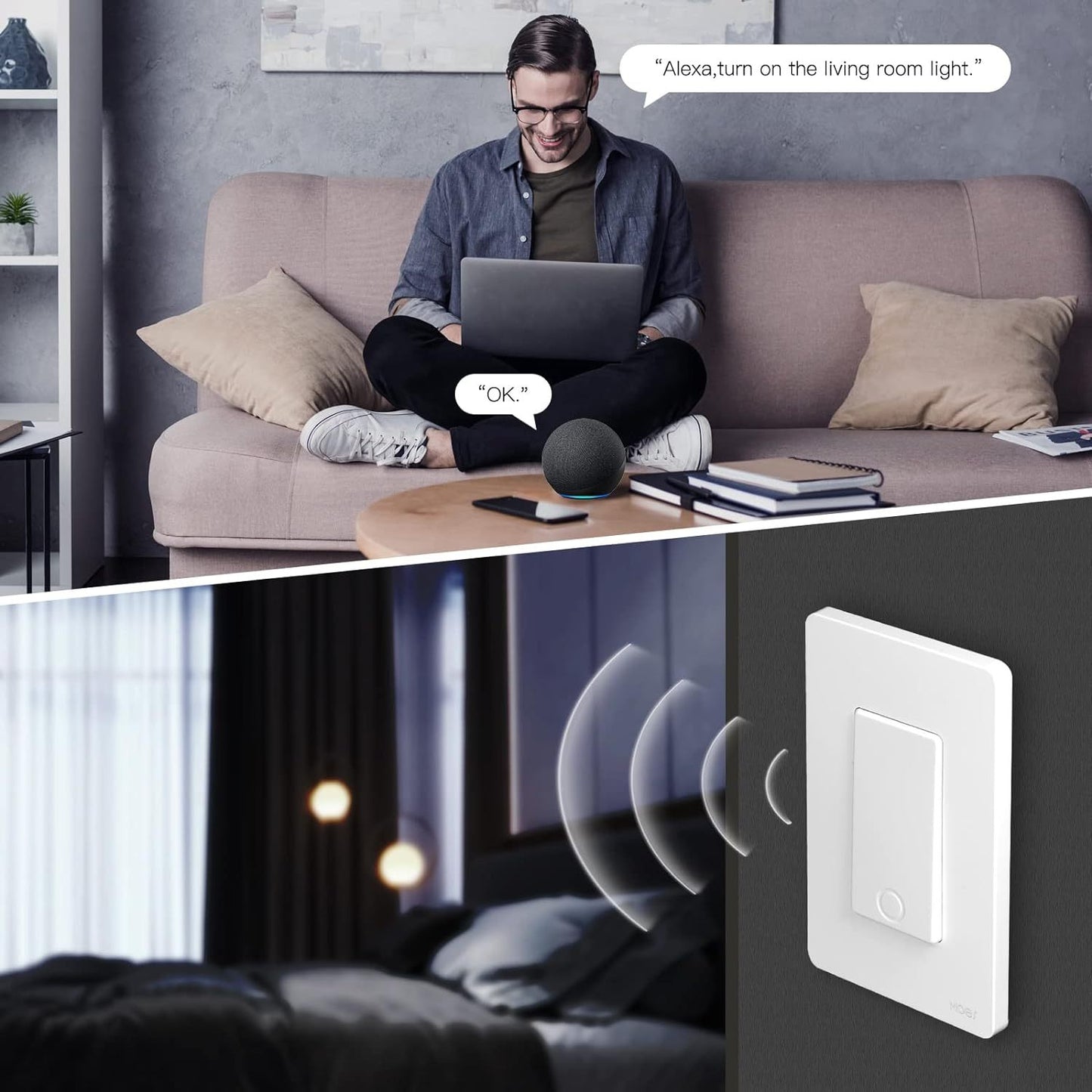 MOES Smart Light Switch 2.4GHz WiFi, 3-Way, Alexa/Google