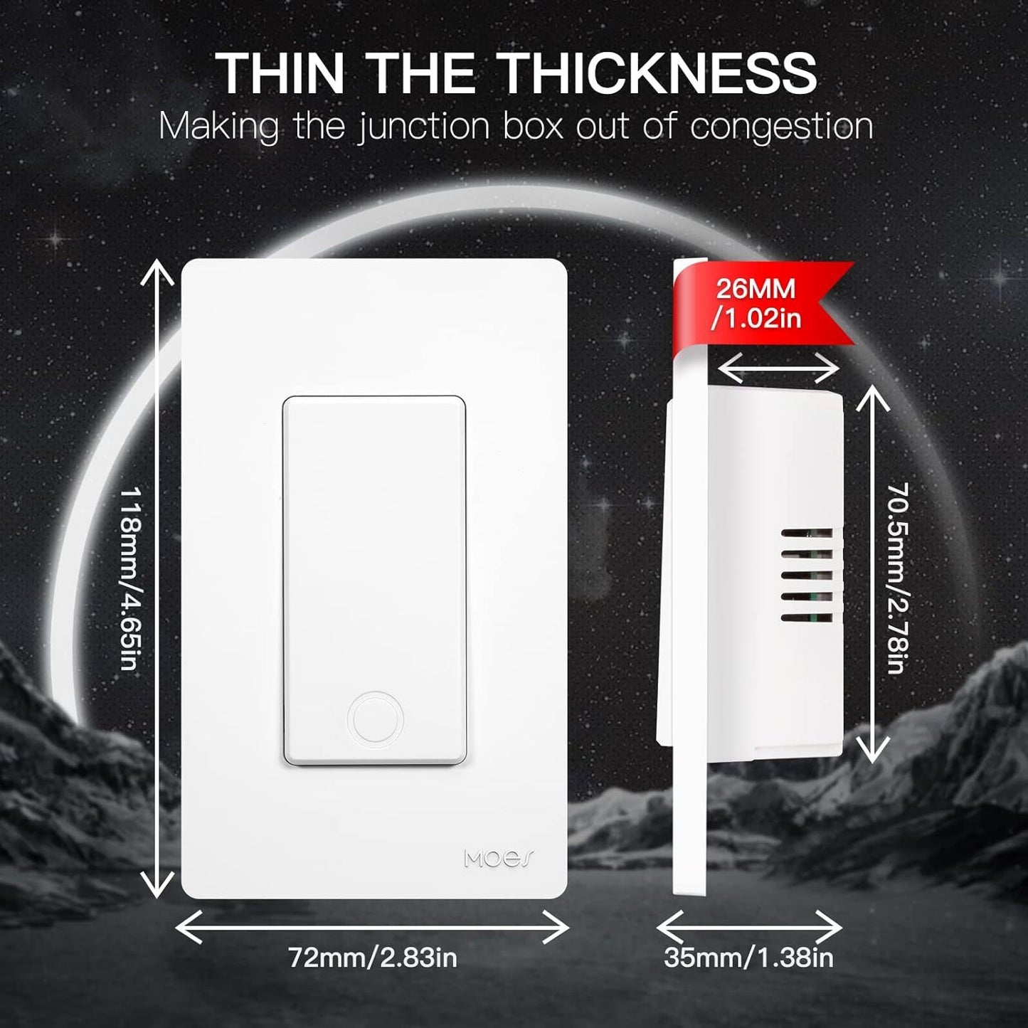 MOES Smart Light Switch 2.4GHz WiFi, 3-Way, Alexa/Google