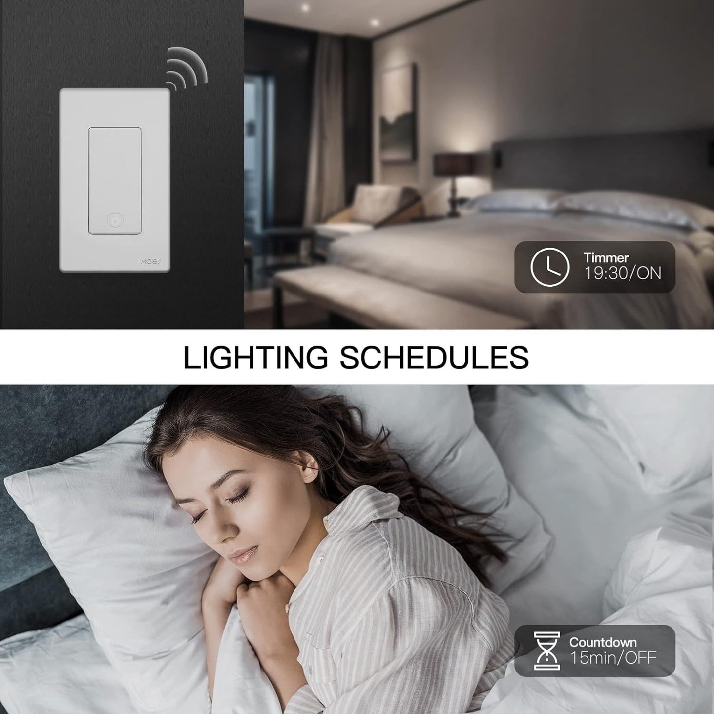 MOES Smart Light Switch 2.4GHz WiFi, 3-Way, Alexa/Google