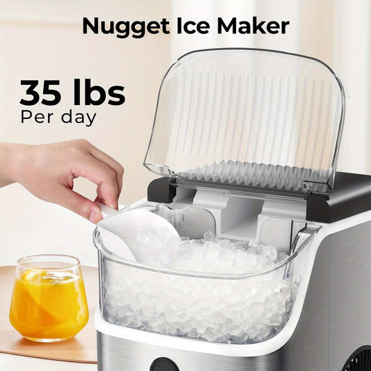 Nugget Ice Maker Countertop | 26 Lbs/Day 35 Lbs/Day Pebble Ice, Sonic Ice, Bullet Ice, Cube Ice | Self-Cleaning, Stainless Steel Black, With Ice Scoop And Basket For Home & Kitchen