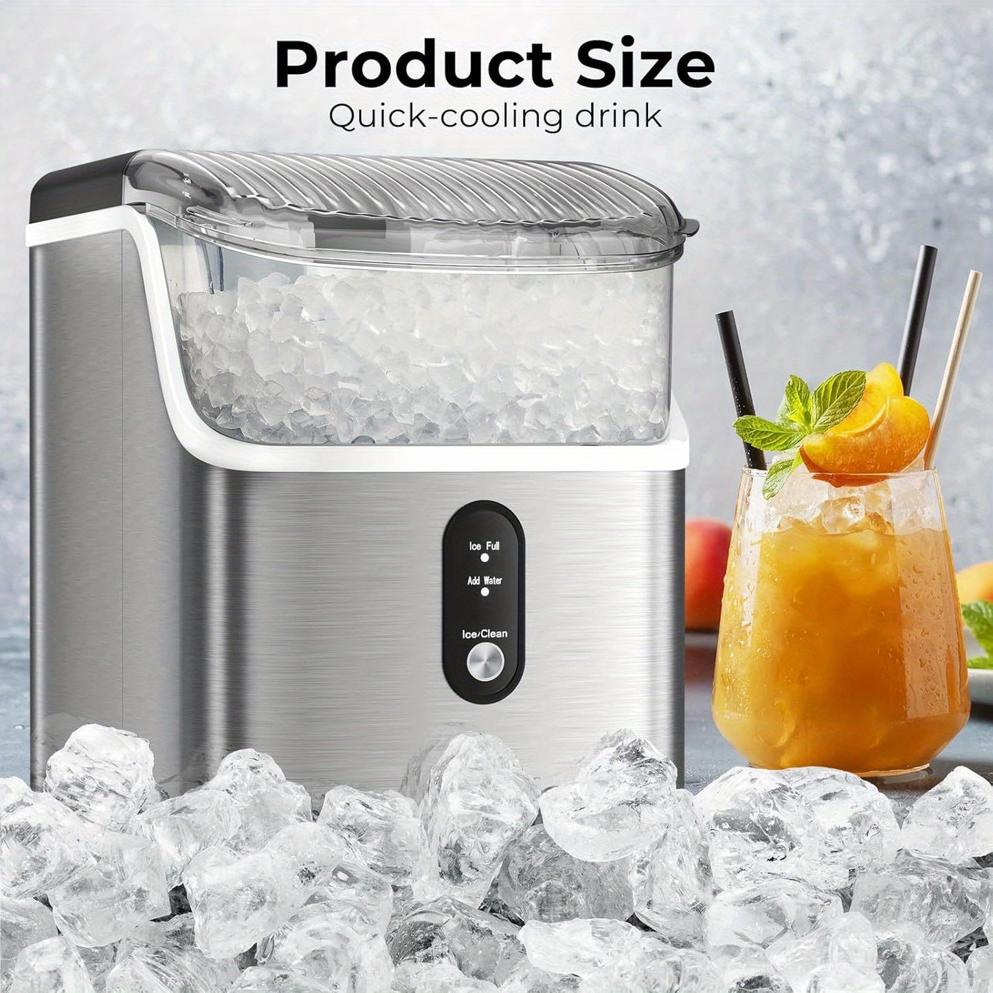 Nugget Ice Maker Countertop | 26 Lbs/Day 35 Lbs/Day Pebble Ice, Sonic Ice, Bullet Ice, Cube Ice | Self-Cleaning, Stainless Steel Black, With Ice Scoop And Basket For Home & Kitchen