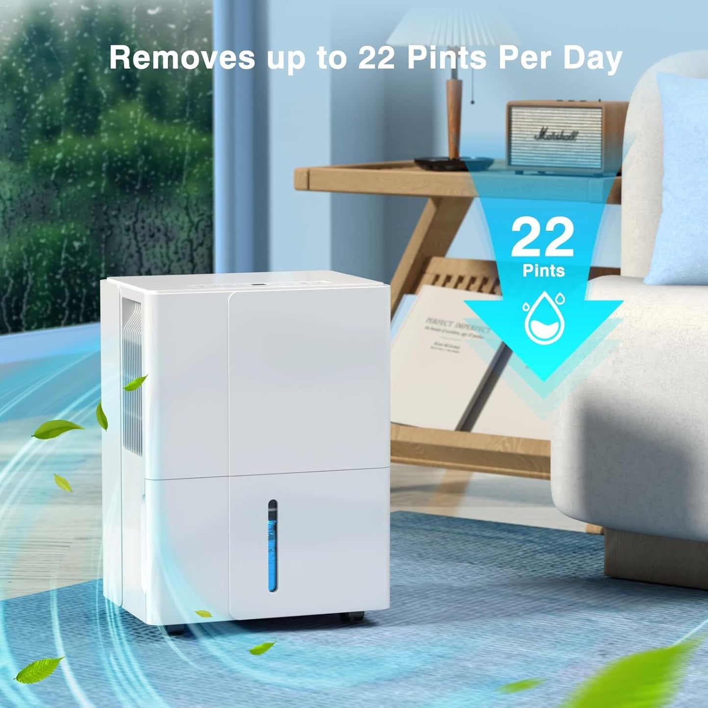 2300 Sq.Ft Max 50 Pint/Day (Standard 22Pint/Day) Dehumidifier, 24H Timer, Auto Shut Off, Smart Control, Sleep Mode, 4.8L(1.2 Gal) Water Tank, Wheels & Handle, 30-80% Humidity Control for Home/ Bedroom/ Basement.