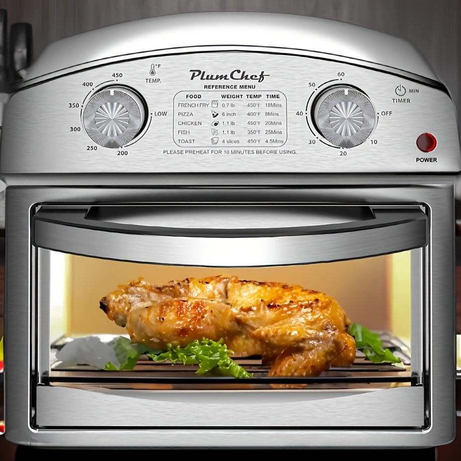 3.17gal Air Fryer Made of Stainless Steel, Featuring Dual Knob Controls, a 60-Minute Timer, And Pre-Set Options for French Fries, Pizza, Chicken, Fish, And Toast, Suitable for Family-Sized Meals.