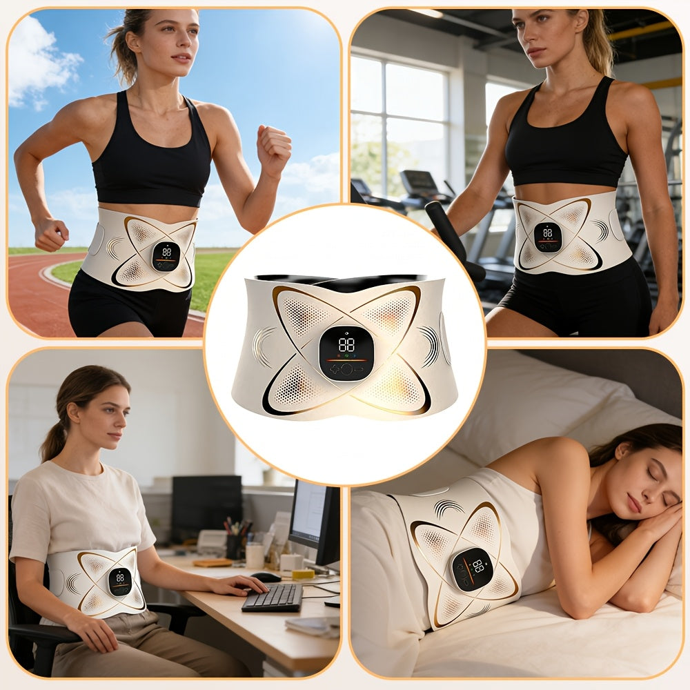 KTS EMS Abs Stimulator | Muscle Toner with Heating, Abdominal Massage Belt for Belly Fat Loss, Cellulite Melting, Stomach Firming & Lower - USB Powered, Rechargeable Battery - Ideal for Home Use - Great Christmas Gift for Wom