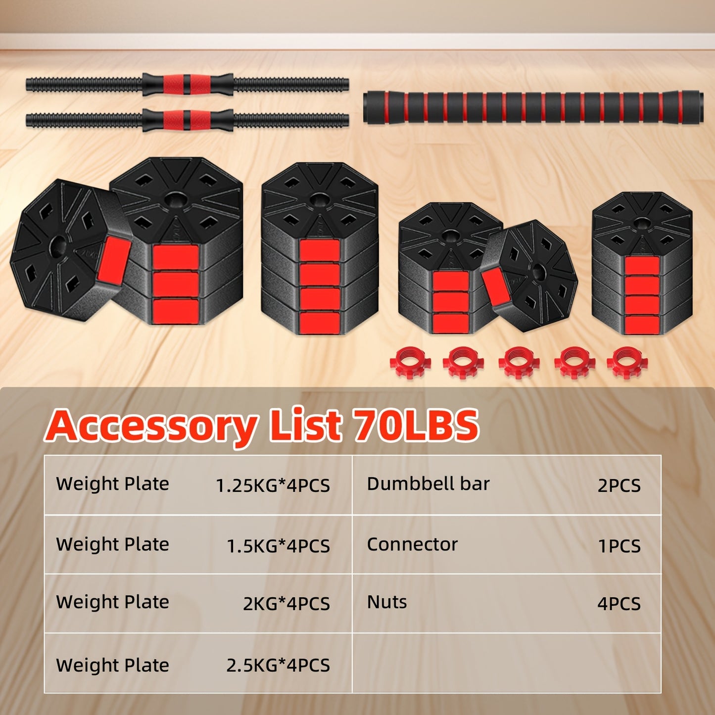 Adjustable Dumbbell Set, 20/70lbs Free Weight Set with Connector, 2 In1 Dumbbells Set Used As Barbell, Dumbbells, Fitness Exercises for Home Gym Suitable