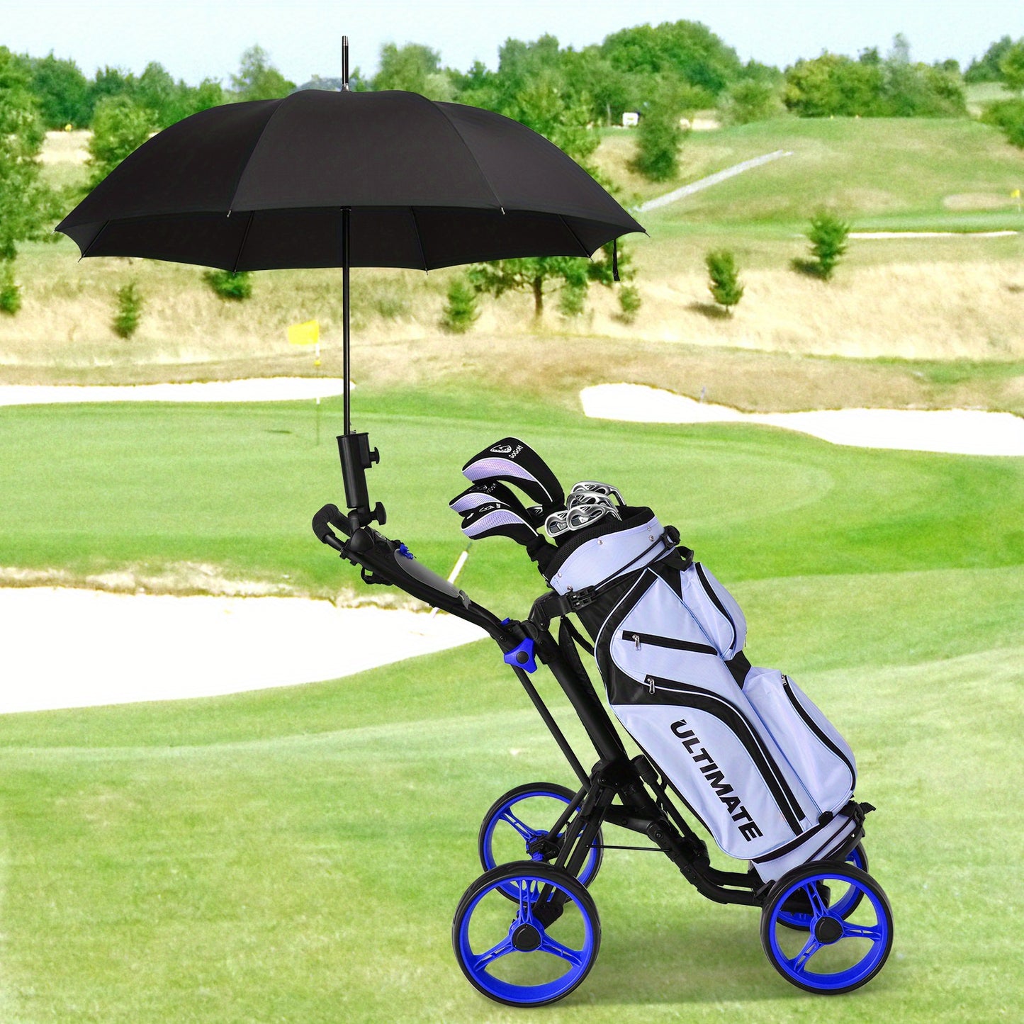 SAFSTAR Folding 4 Wheel Golf Push Cart | Stainless Steel with Brake and Scoreboard, Adjustable Handle