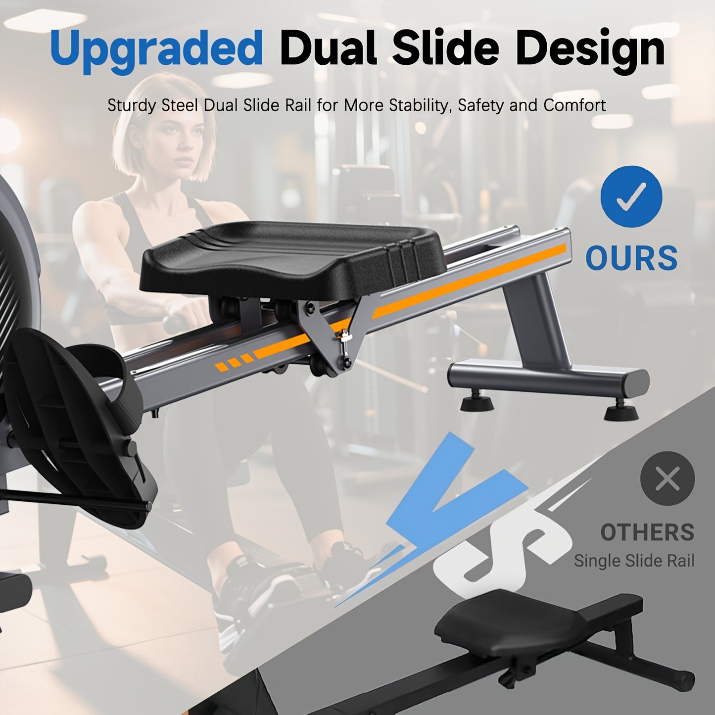 SRIFY Magnetic Squat & Rowing Machine - Heavy-Duty Home Gym Equipment with 16-Level Magnetic Resistance, 350lbs Capacity, Ergonomic Non-Slip Pedals & Smooth Gliding Rails, Squat & Rowing Machine for Full-Body Workouts, Tracki