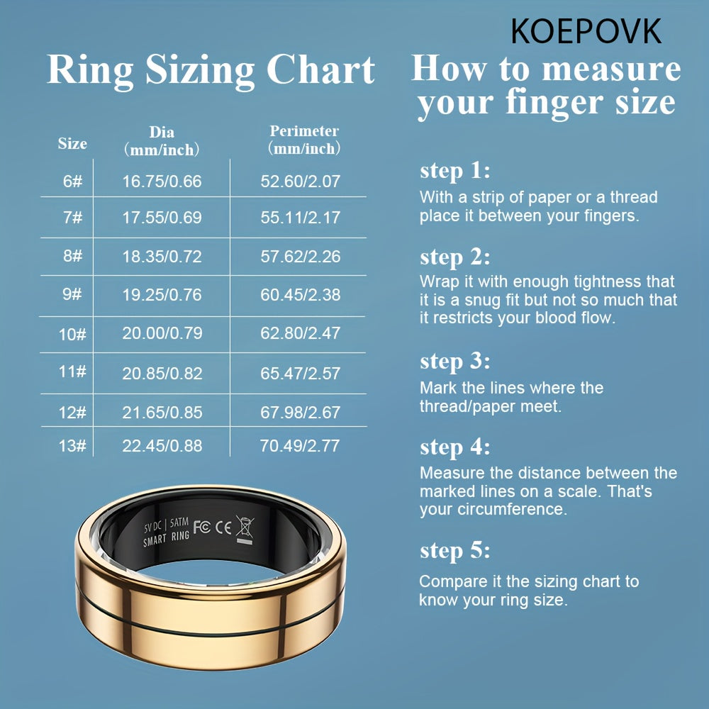 Smart Ring With Long Battery Life And Magnetic Charging - Stylish Stainless Steel Design With Built-in Wireless Sensor For Step Counting, Activity Tracking, Calorie Consumption, Sleep Monitoring, And Fitness Tracker (Golden,