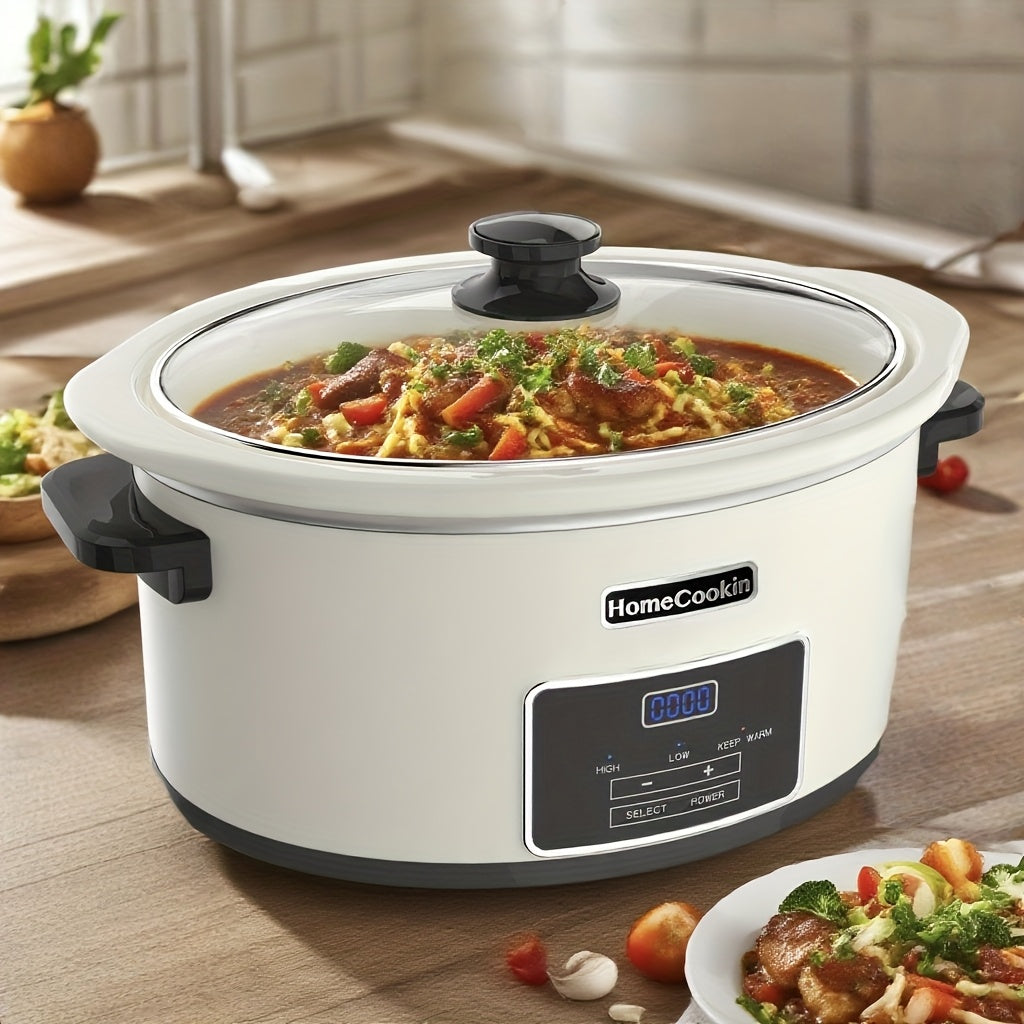 8 Quart Large Digital Slow Cooker with Stoneware Pot - Programmable Slow Cooker with Keep Warm Function, Digital Display & One-Touch Operation, 240W, Red/Blue//Black - Ideal for Family Dinners, Roasts, Stews