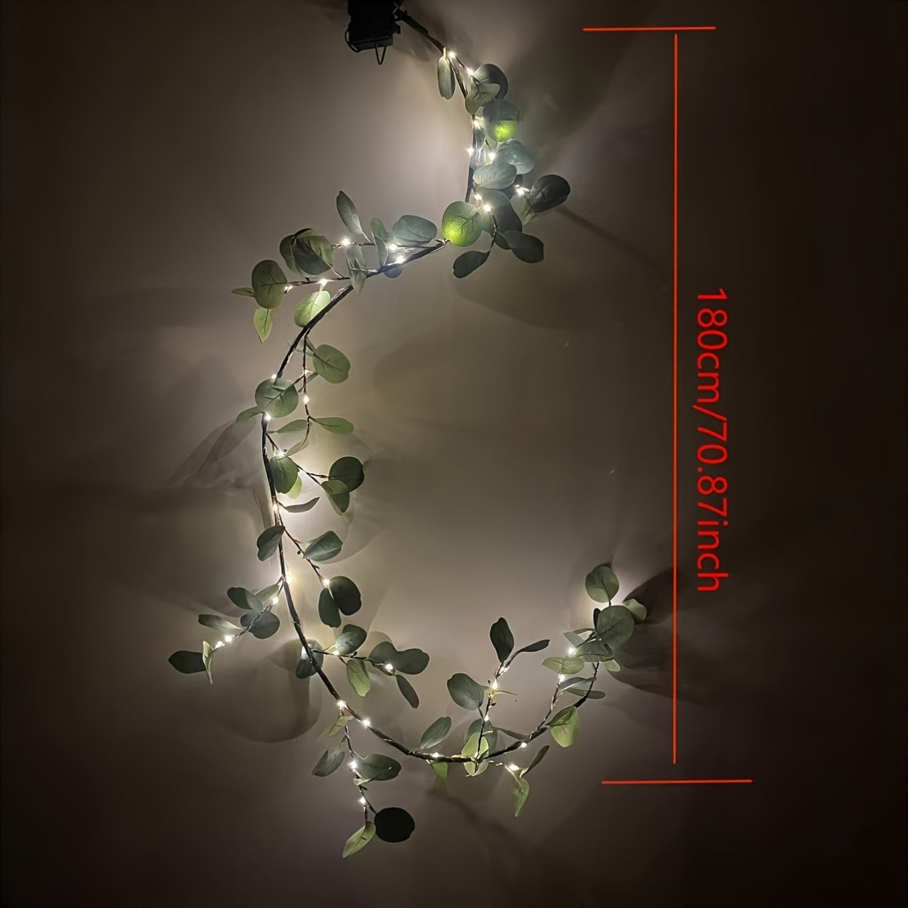 1pc, 6ft Illuminated Eucalyptus Garland Artificial Greenery Branches Lights for Room Staircase Outdoor Wedding Holiday Christmas Valentine's Day Decoration Indoor Event Party Home Decor (Battery Operated, Batteries Not Includ