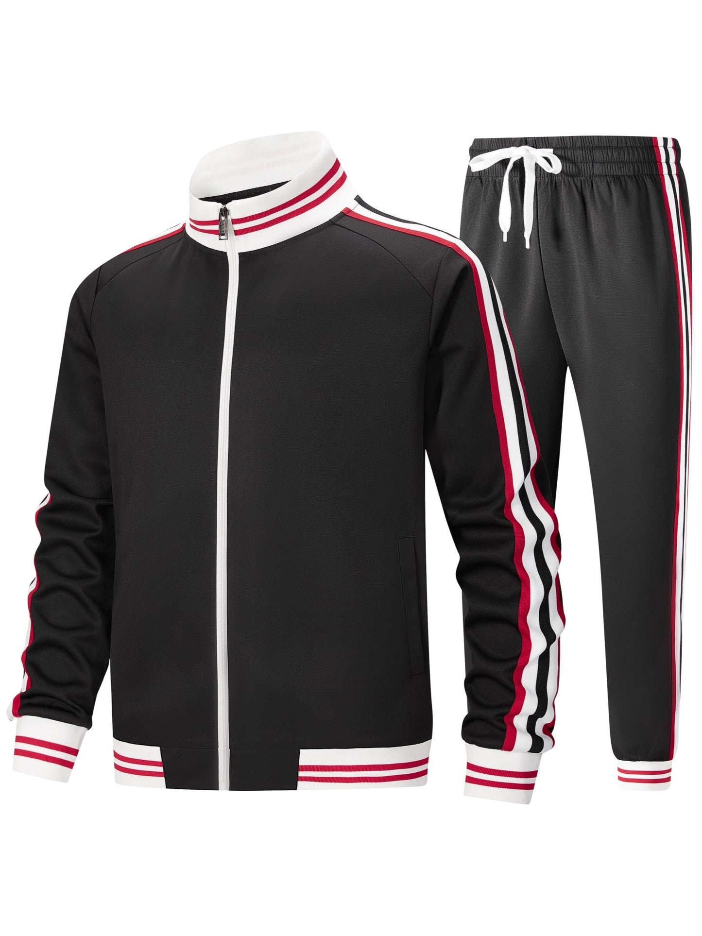 Men's Track Suit Set Polyester Zip Jacket And Pants 2pc