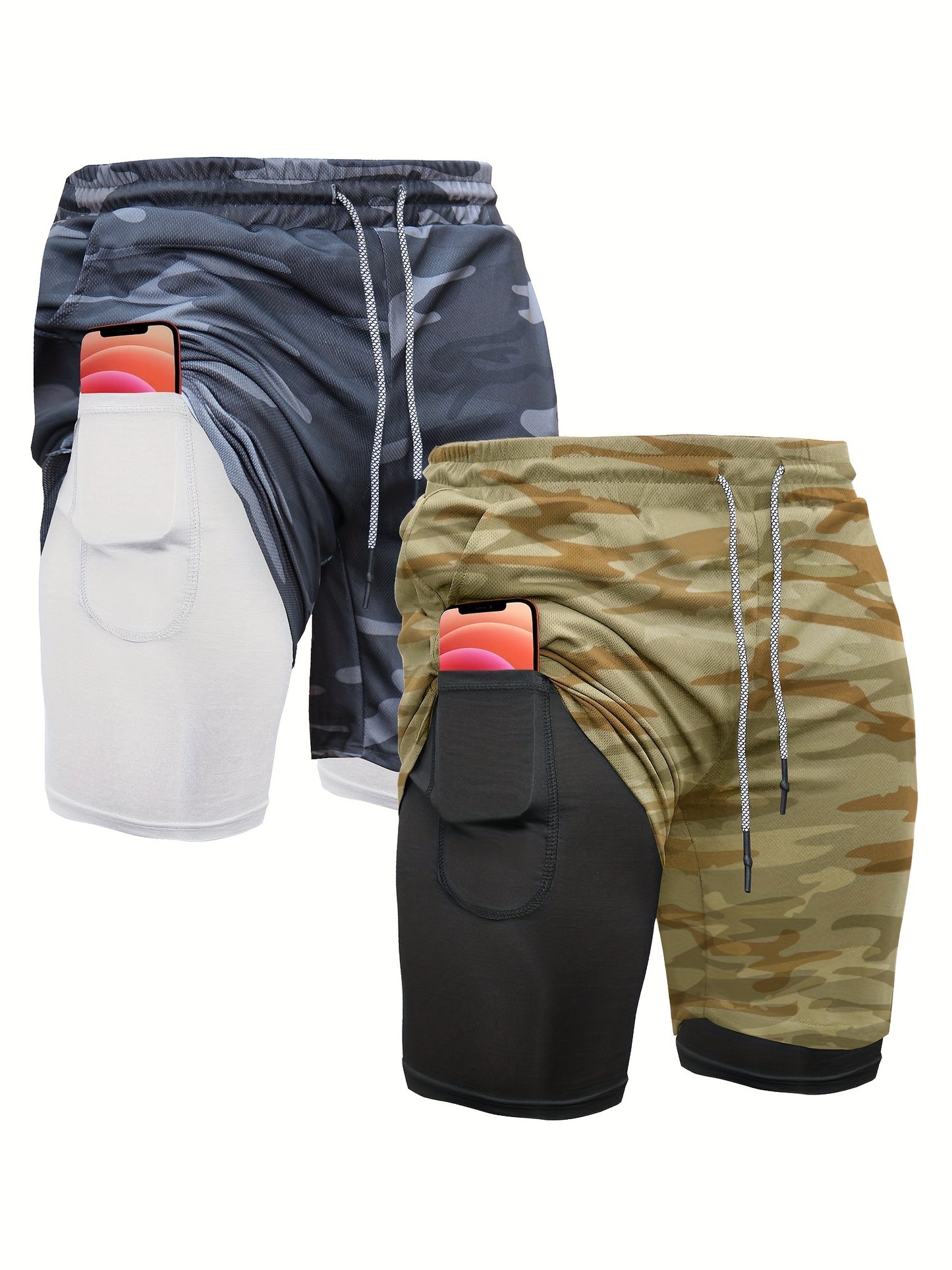 OEBLD Men's 2-in-1 Running Shorts Lightweight Polyester