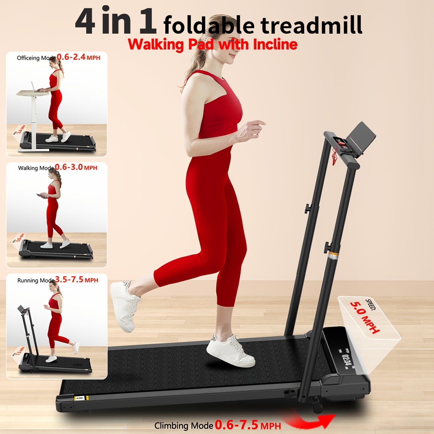 Walking Pad 4-In-1 Under Desk Treadmill With LED Display