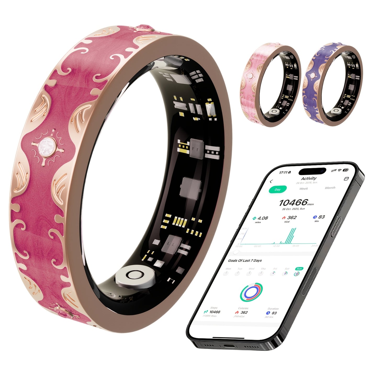 Smart Ring for Women - Fitness Ring with Step, Distance, Calorie, Menstrual Cycle, IP68 Health Rings for Women, Smart Rings for iOS/Android, Gift for Mom/Girlfriend