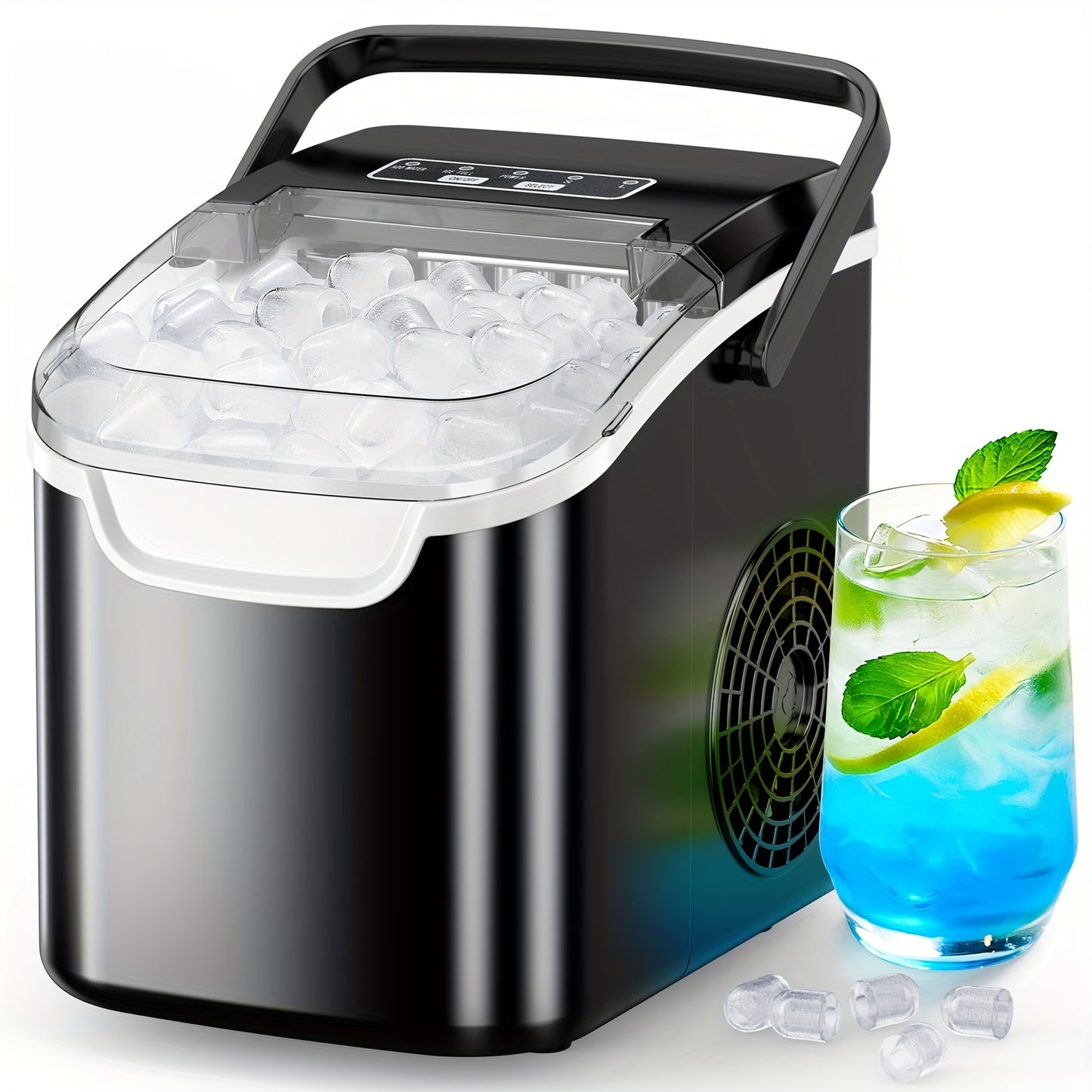 [Fast Ice Maker] Fast 6-Minute Ice Making, Compact Countertop Ice Maker Machine | Produces 26 lbs/24H, with Scoop, Basket & Self-Cleaning, Portable Design with Handle, Ideal for Home, Parties, RV, Camping, Kitchen - Energy-Ef