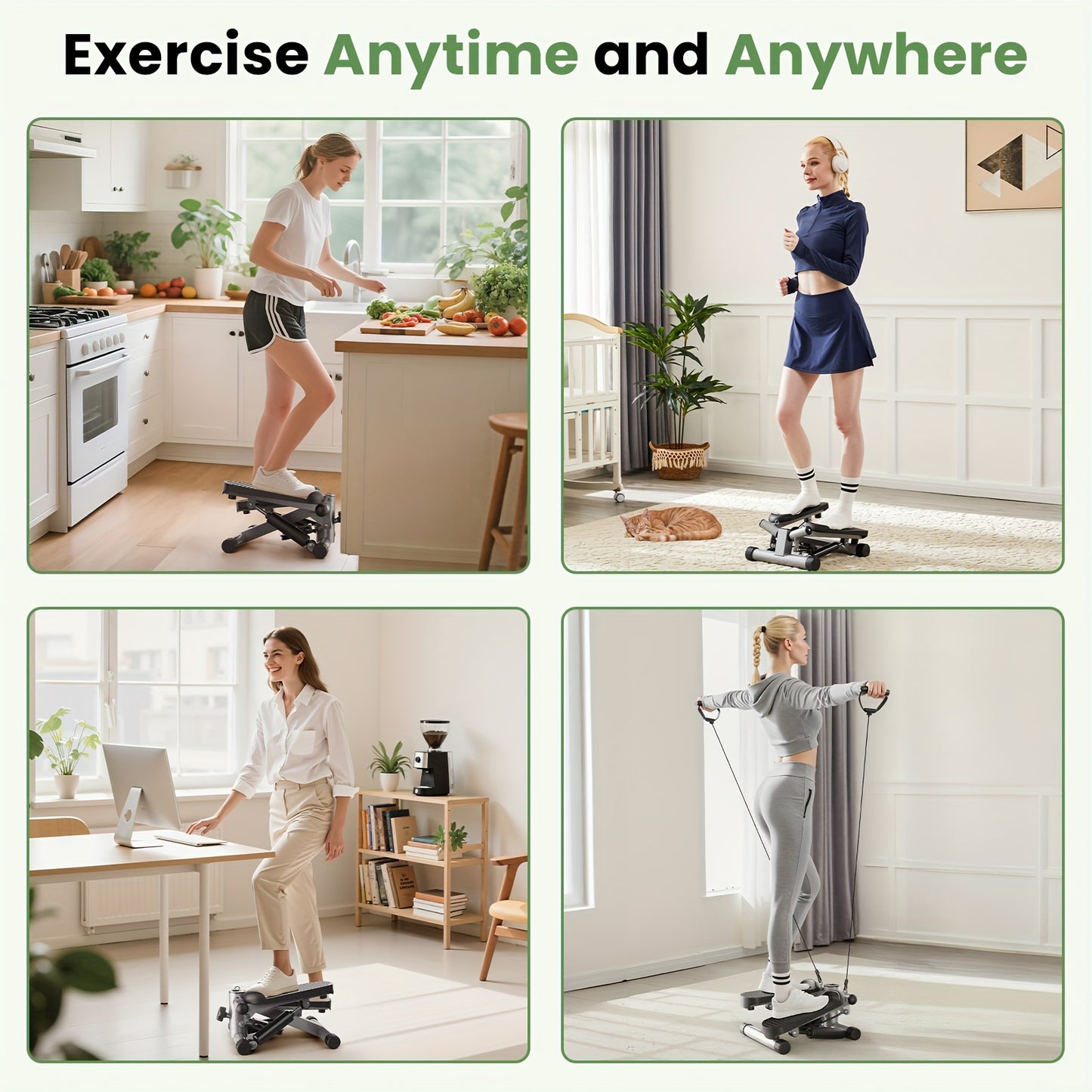 Mini Exercise Stepper with Resistance Bands - Compact Stair Stepper Machine for Home Use, Twist Motion Full Body Workout, 300LBS Capacity Portable Fitness Equipment