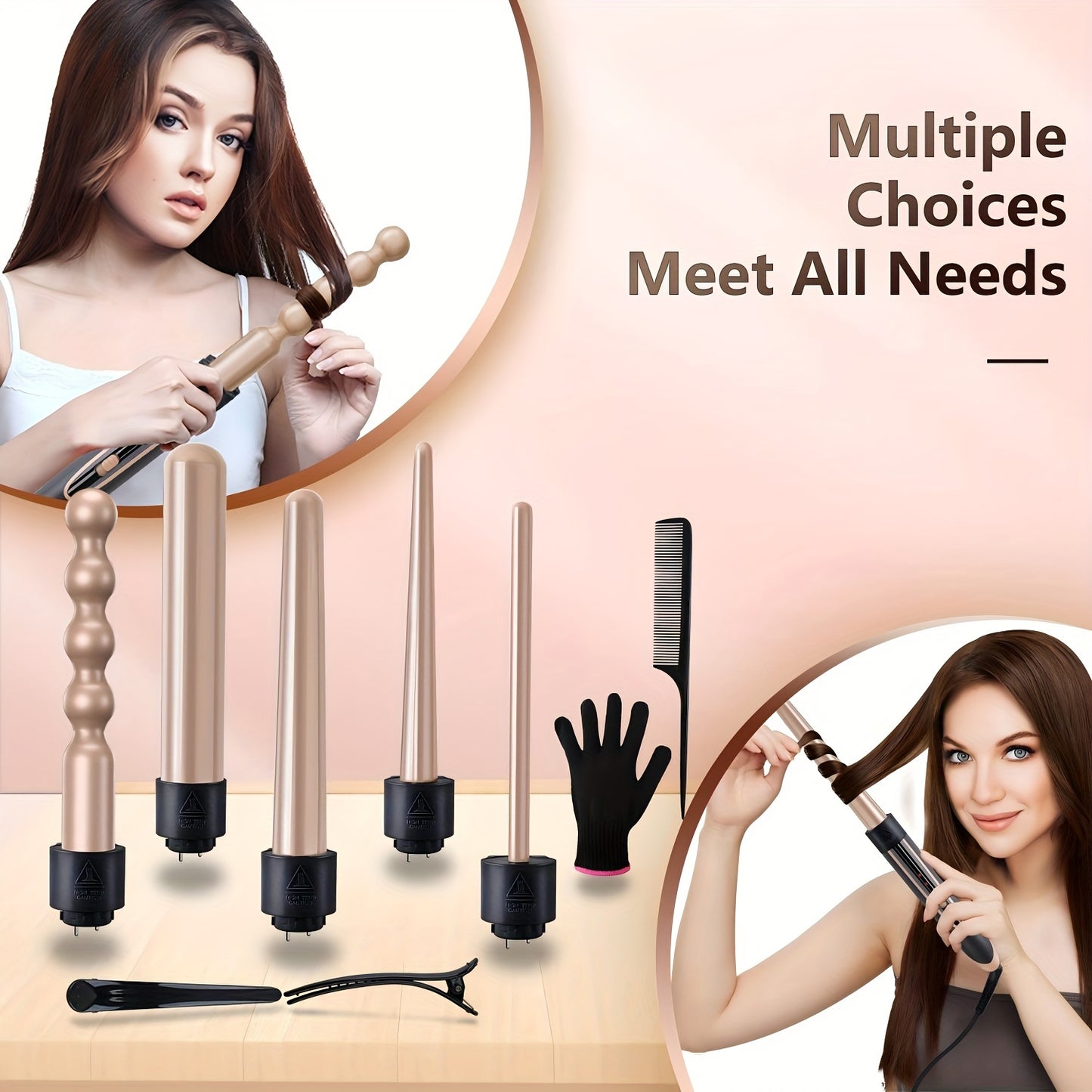 Hair Curling Wand 5in 1 Hair Curlers Iron Set 0.4" - 1.25" with 5 Ceramic Interchangeable Barrel for Long Short Hair Styling Tool for Women Gifts Birthday Christmas Thanksgiving Day New Year Festival Hairstylist Essentials St