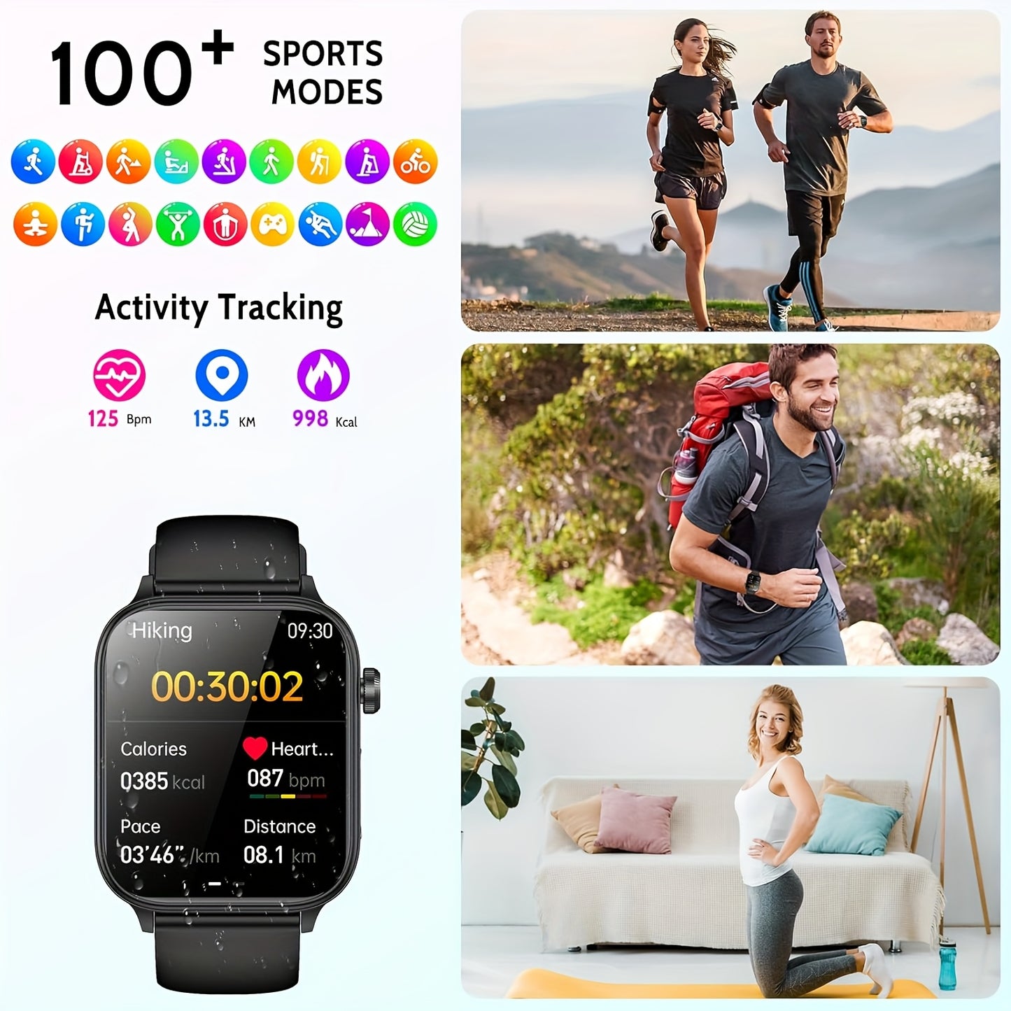 YYKY Smart Watch Stainless Steel, 530mAh Battery, Multi-Sport Modes