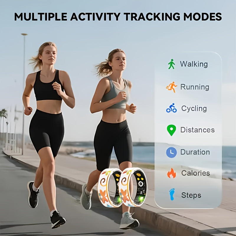 Smart Ring for Women, Health Tracker with Step Distance Calorie Monitoring, Waterproof Fitness Ring, Multiple Sports Modes Magnetic Charging Fashionable Engraving Design, Anillo Inteligente for iPhone and Android, Gift for Mo