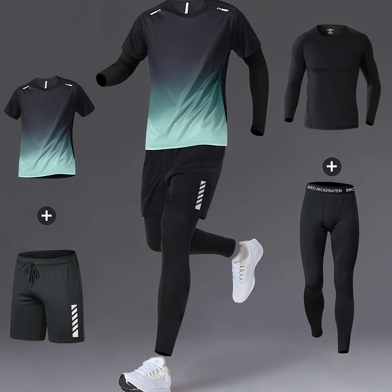 Men Fitness 4 Piece Moisture Wicking Training Set Performance