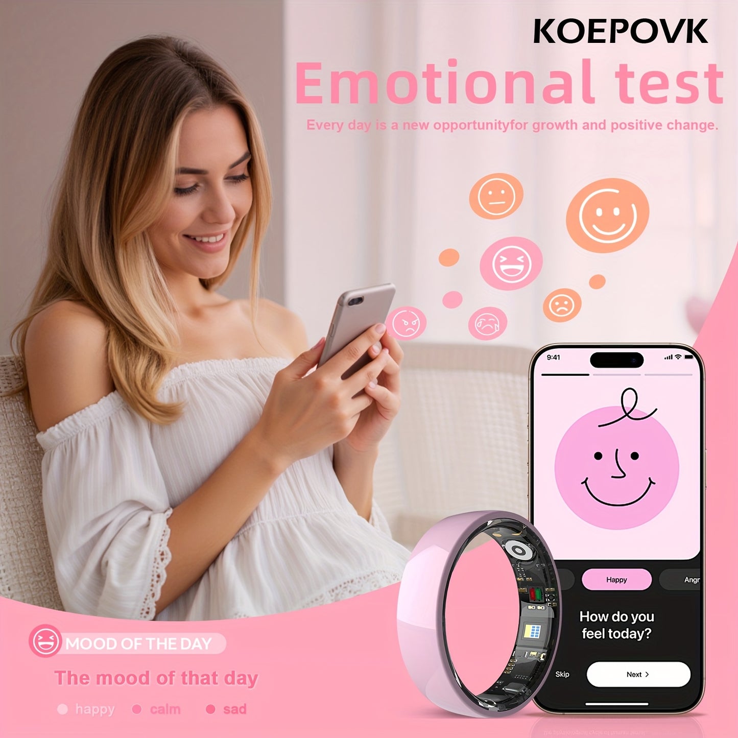 Smart Ring Stainless Steel Fitness Tracker With Crystal Case