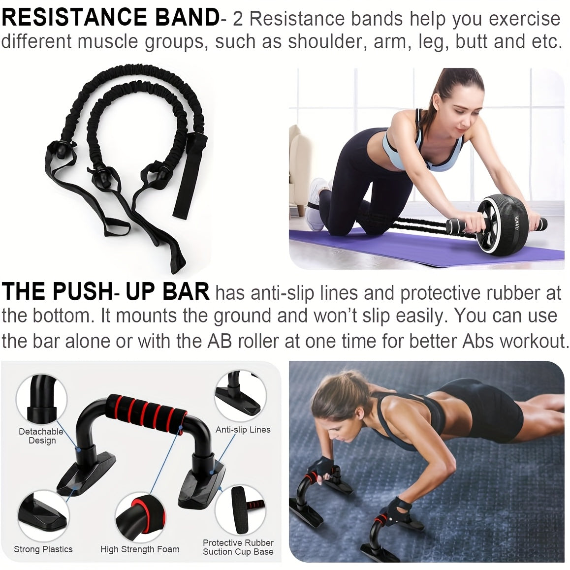 Ab Workout Kit With Resistance Bands And Ab Roller