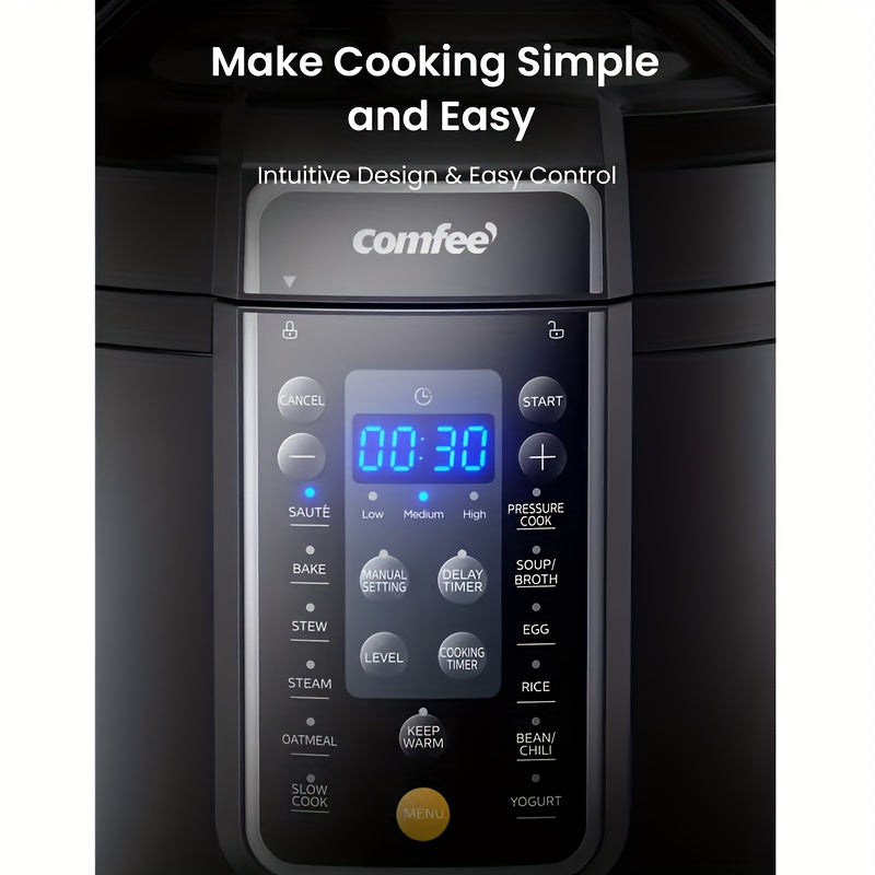 Midea COMFEE One Pot Replaces Nine! Electric Pressure Cooker with 14 Smart Modes | 24-Hour Extended Delayed Start, Includes Steaming Rack And Measuring Cup | Perfect for Family Gatherings, Space-Saving Kitchen Essential