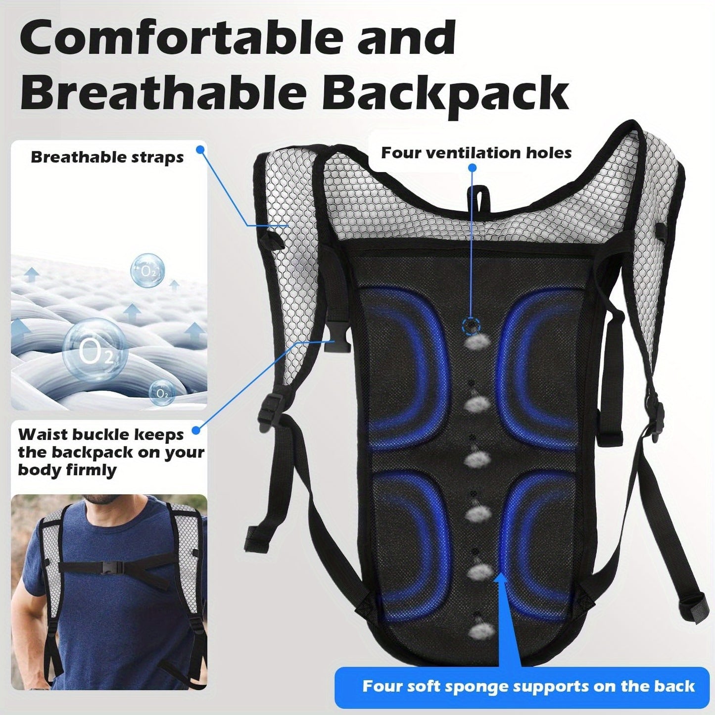 2 Pack Hydration Backpack Pack with 67.63oz Hydration Bladder, Lightweight Breathable Water Backpack with 3 Layer Pockets, Reinforced Shoulder Straps
