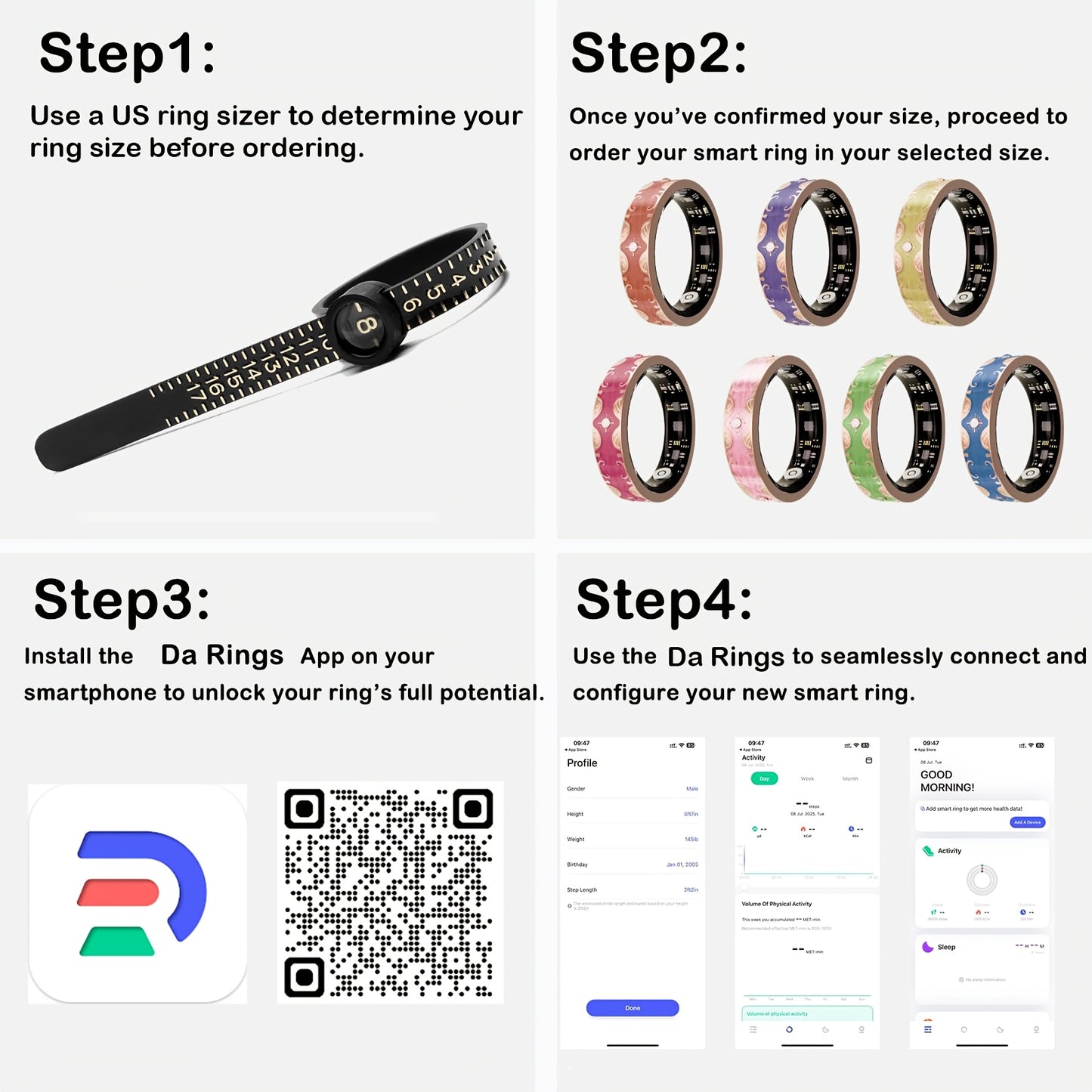 Smart Ring for Women - Fitness Ring with Step, Distance, Calorie, Menstrual Cycle, IP68 Health Rings for Women, Smart Rings for iOS/Android, Gift for Mom/Girlfriend