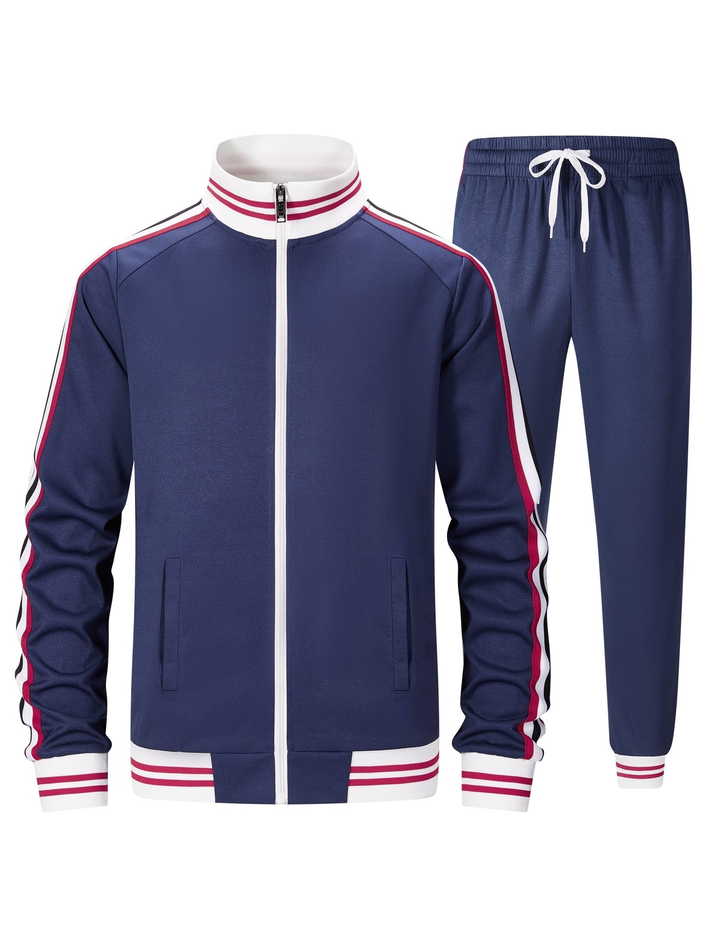 Men's Track Suit Set Polyester Zip Jacket And Pants 2pc