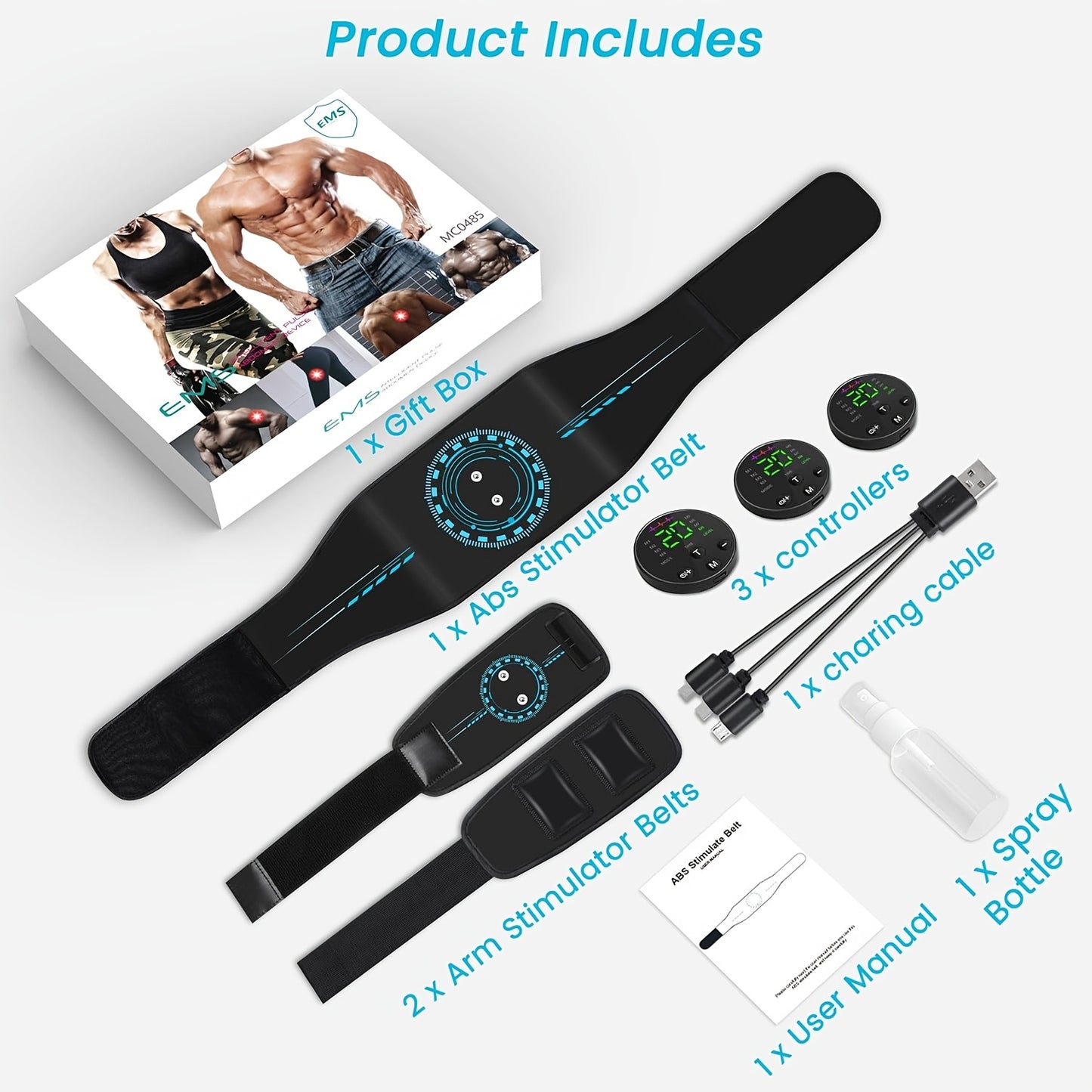 3-in-1 EMS Muscle Stimulator | 8 Modes & 20-Level Intensity, Toner Belt Abs Stimulator, Rechargeable Battery, USB Powered by MOOD LIGHT